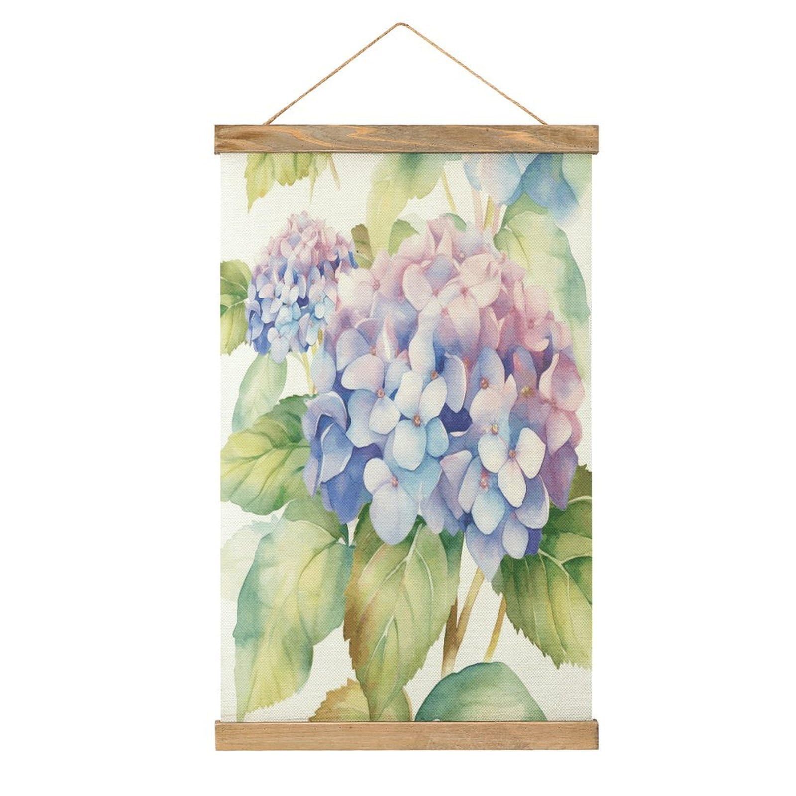 VstaDank Hydrangea Watercolor Hanging Poster with Wooden Frame Modern Linen Hanging Painting Retro Style Wall Decor Art Painting for Living Room,Bedroom Decor Poster Frame 20.4x13.1inch
