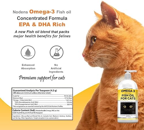 Miniatura 5 de Nodens - Aceite de pescado natural para la piel y el pelaje de gatos, aceite de pescado Omega 3 100% puro para caspa y bolas de pelo, vitaminas y