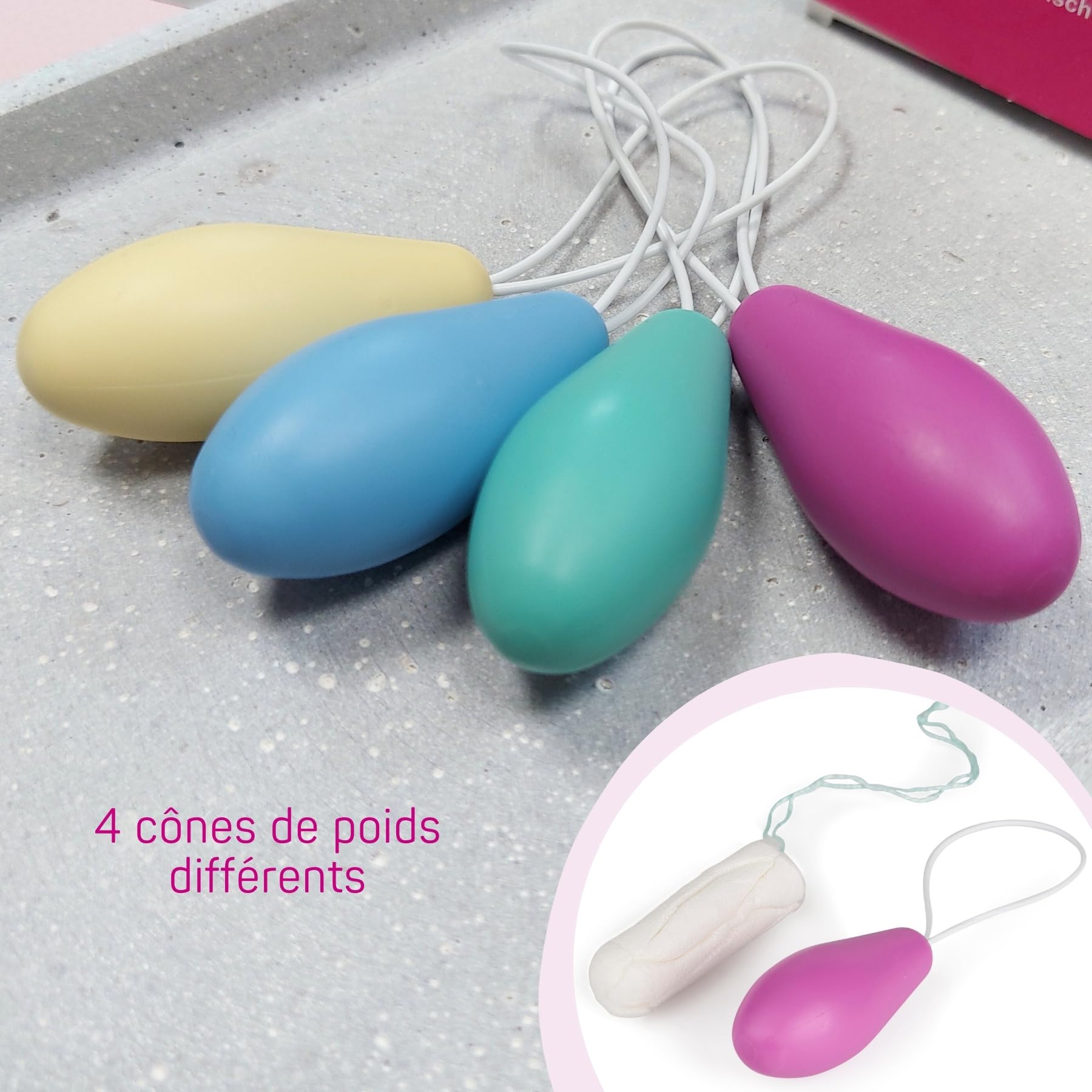 ELANEE Accessoires de rééducation du plancher pelvien Niveau I actif pour renforcer les muscles du plancher pelvien en cas de faiblesse de la vessie, set de 4 cônes (701-K2)