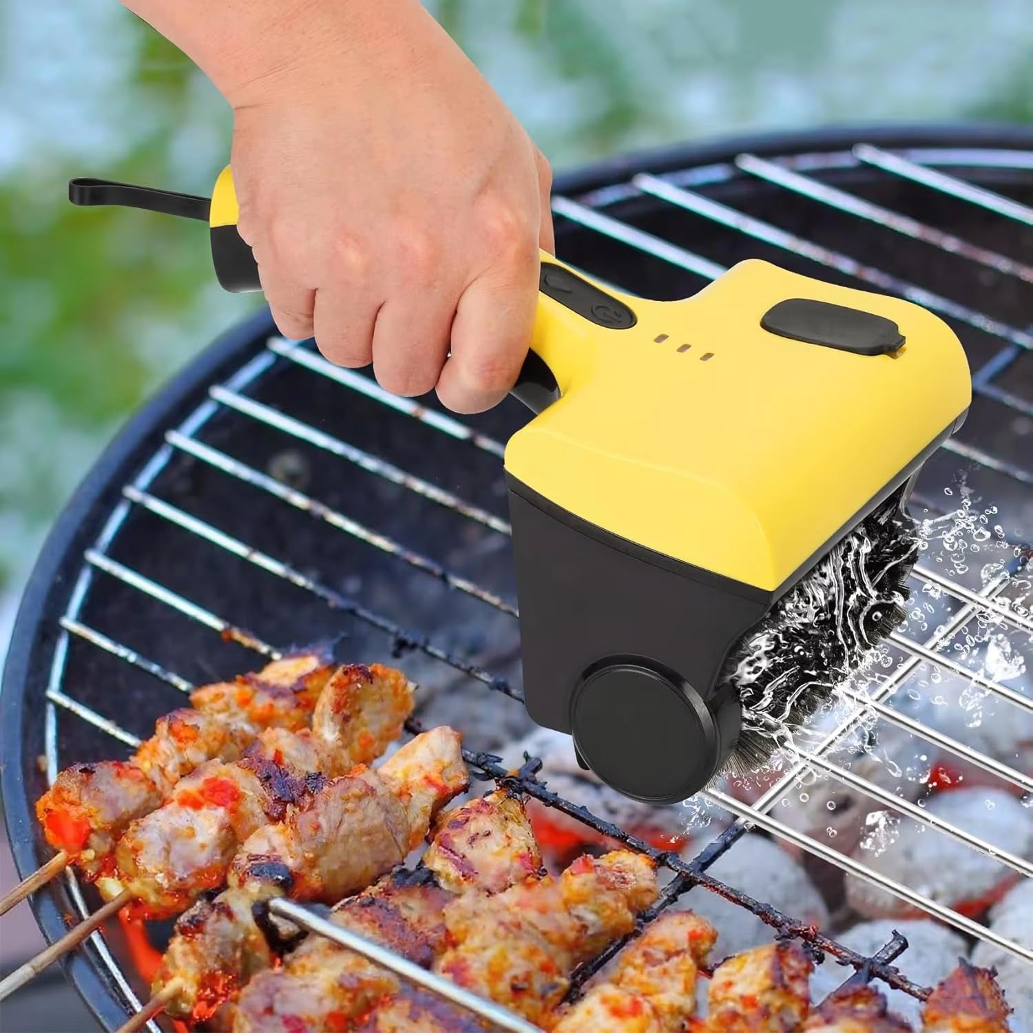 Spazzola elettrica per griglia con 2 testine staccabili, serbatoio dell'acqua integrato, batteria da 2600 mAh, 2 velocità, per la pulizia di bagno, cucina, pavimento