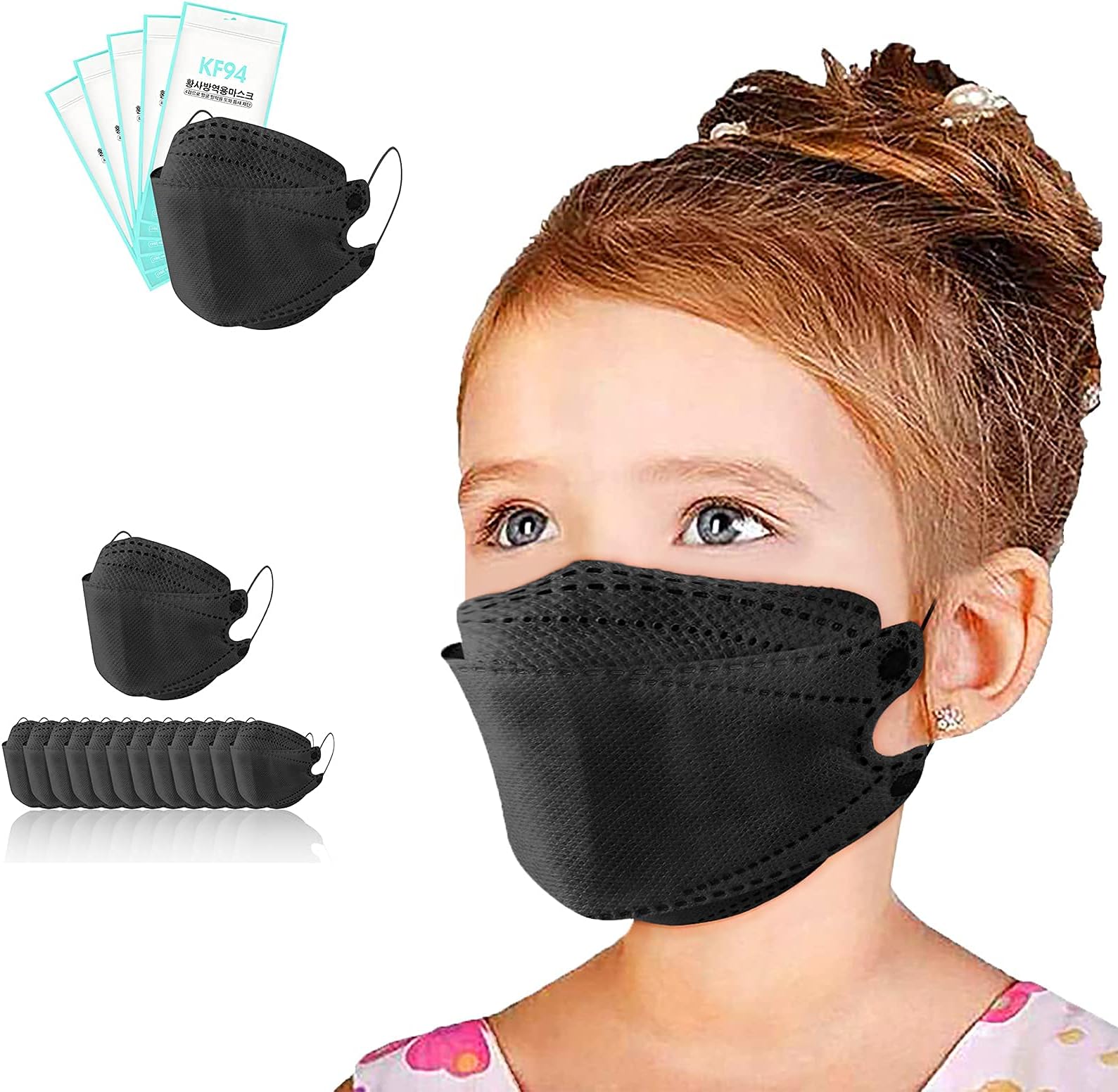50PC Fish Shaped Face Masks Kids Disposable Solid Color KF94 Face Mask 4 Ply Earloop Breathable for Boys Girls Back to School