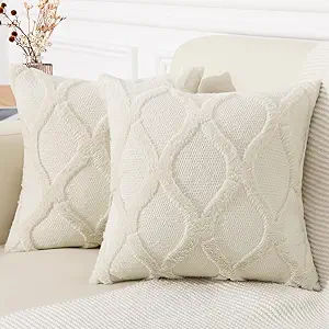 decorUhome Throw Pillow Covers 26x26 Inch Set of 2, Soft Plush Faux Fur Wool Beige Couch Pillow Covers, Decorative Neutral Pillow Cases for Bed Sofa Living Room Home Decor