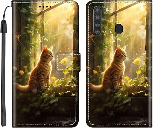 Miniatura 2 de DAFEI Funda tipo cartera para Samsung Galaxy A21 con estampado de gato-aa211 de piel sintética con tapa para tarjetas de crédito y tarjetas de