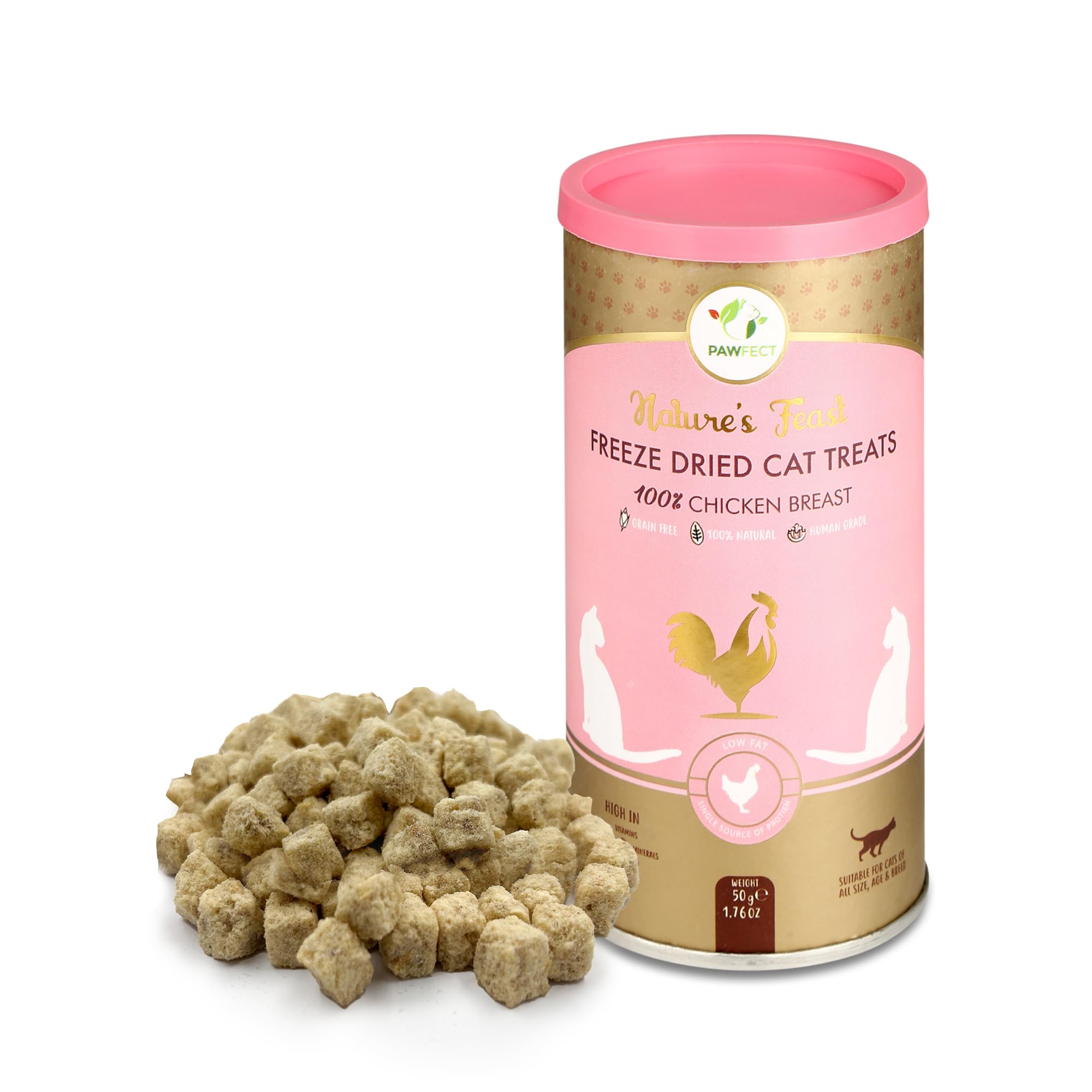 Pawfect Nature's Feast Freeze Dried Cat Treats | 100% Natural Chicken Breast Treat | Single Ingredient | Training Treat | Food Topper for Cats - Pack of 5 (50 x 5=250g)