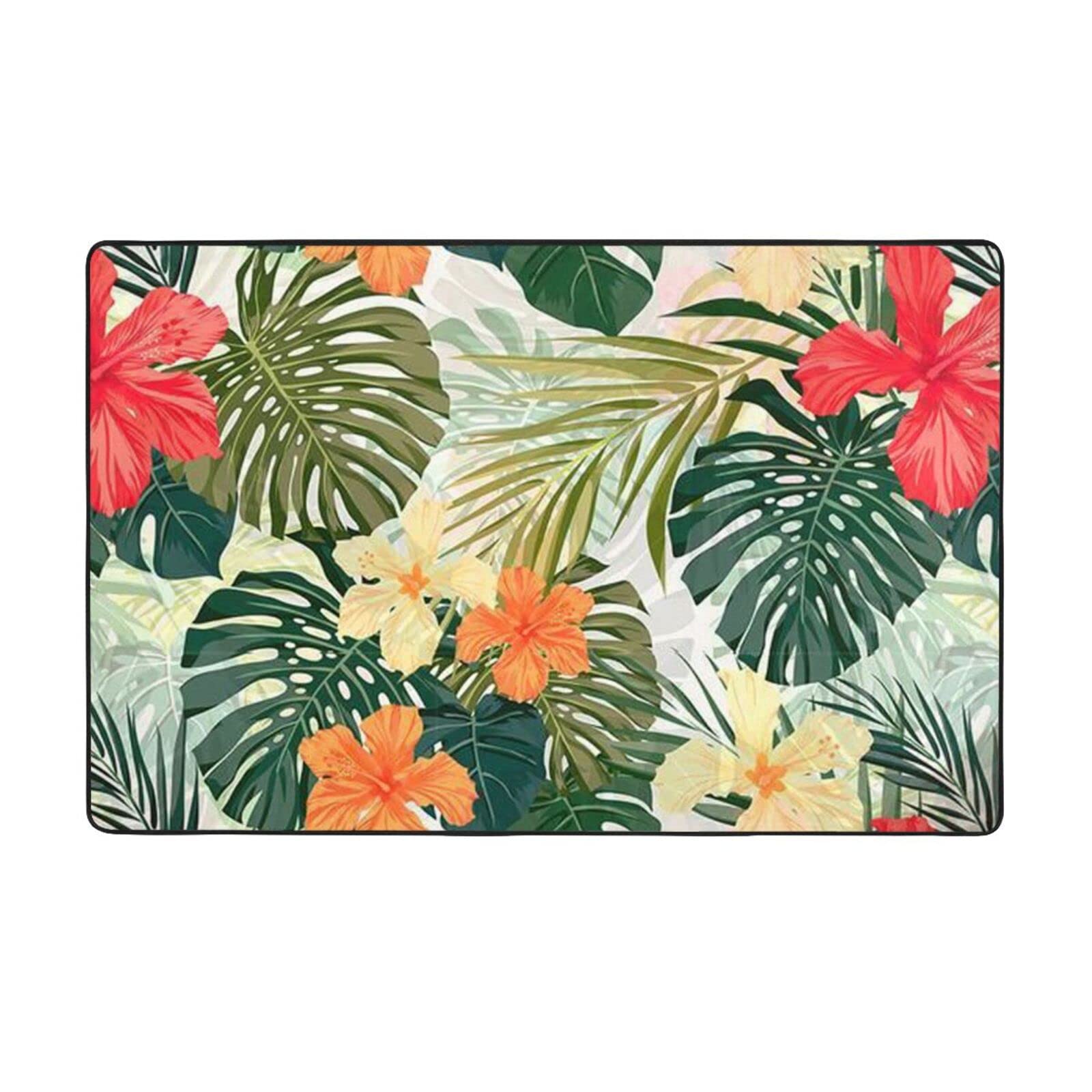 Grand tapis hibiscus 150x100 cm de qualité supérieure lavable pour salon