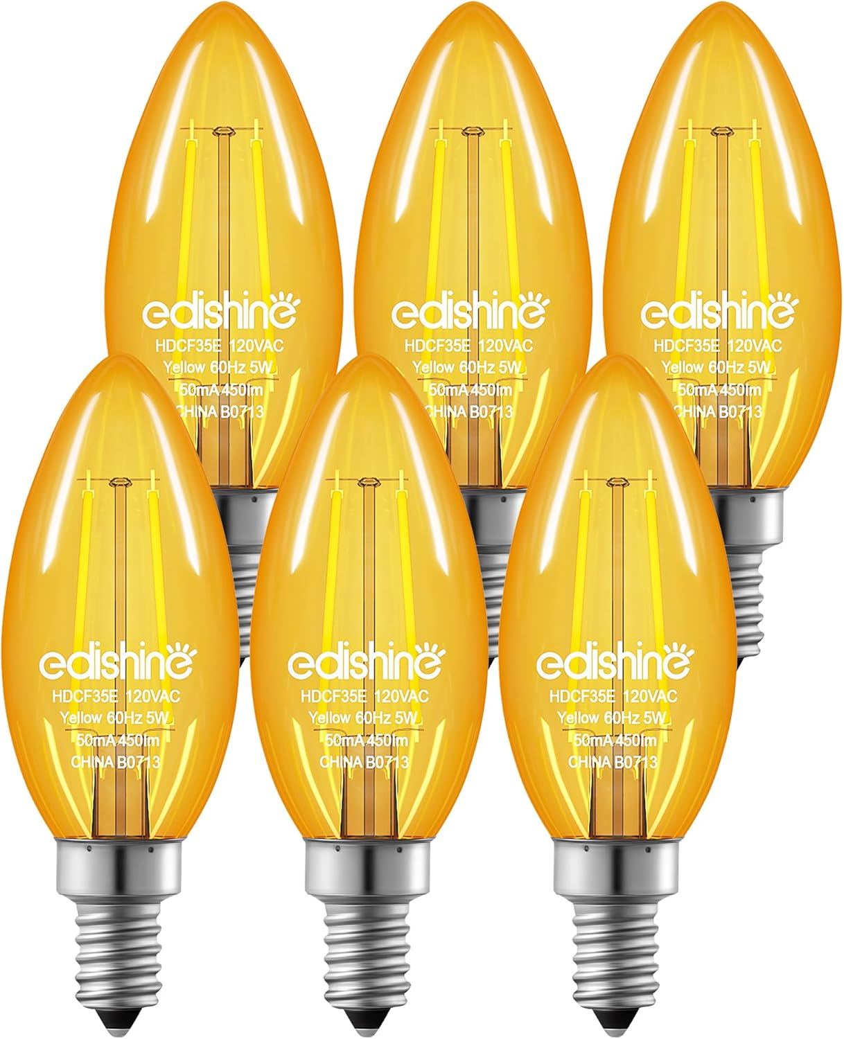 EDISHINE 6 Pack Bug Light Bulbs Outdoor, 5W Dimmable Yellow Light Bulbs