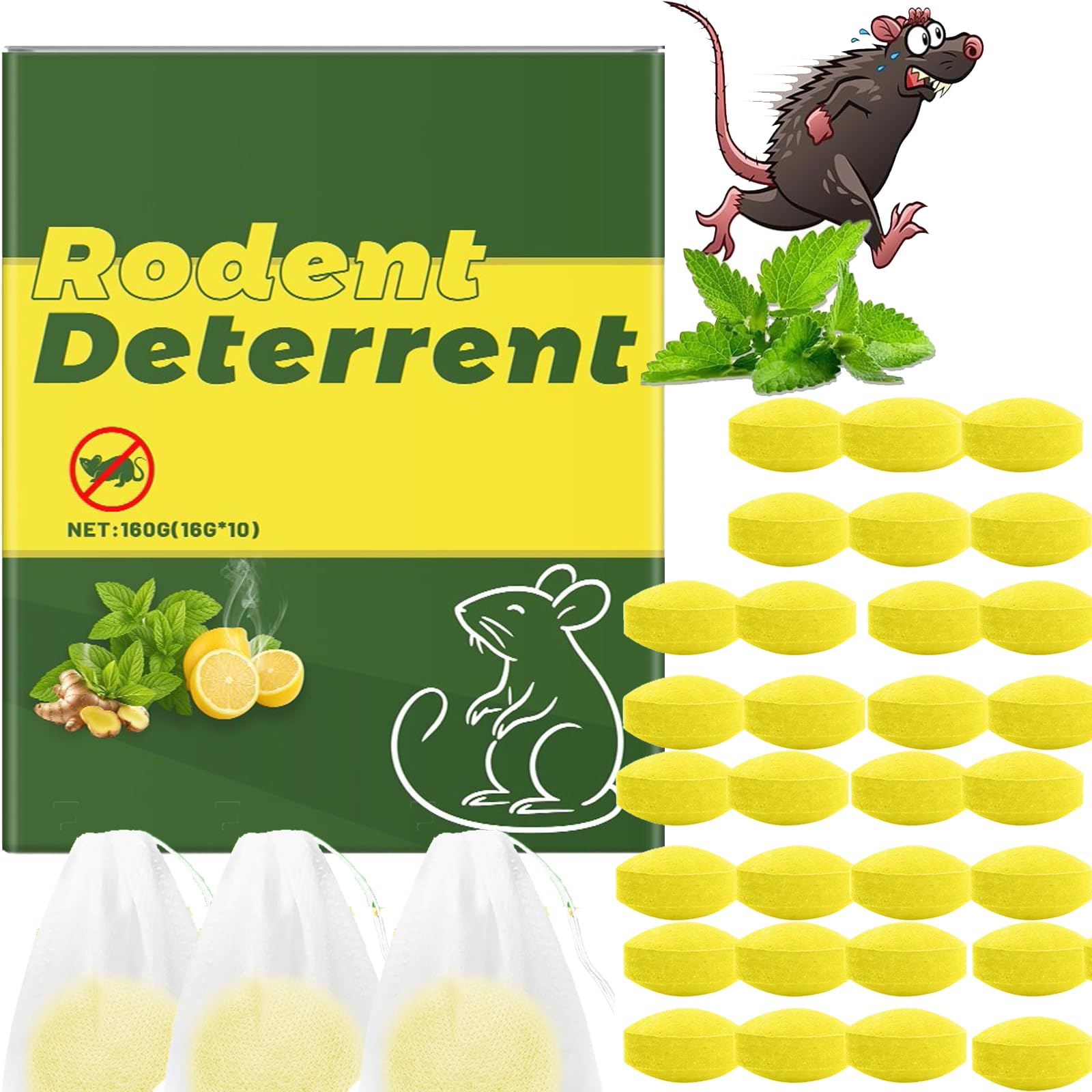 30/20/10 pcs Rattengift Extra Stark mit Pfefferminzöl, Rattengift Portionsköder mit Pfefferminzöl, Mäusegift für Innenräume, Mäuseabwehrmittel Rattenabwehr für Häuser Garten Garagen (30pcs)