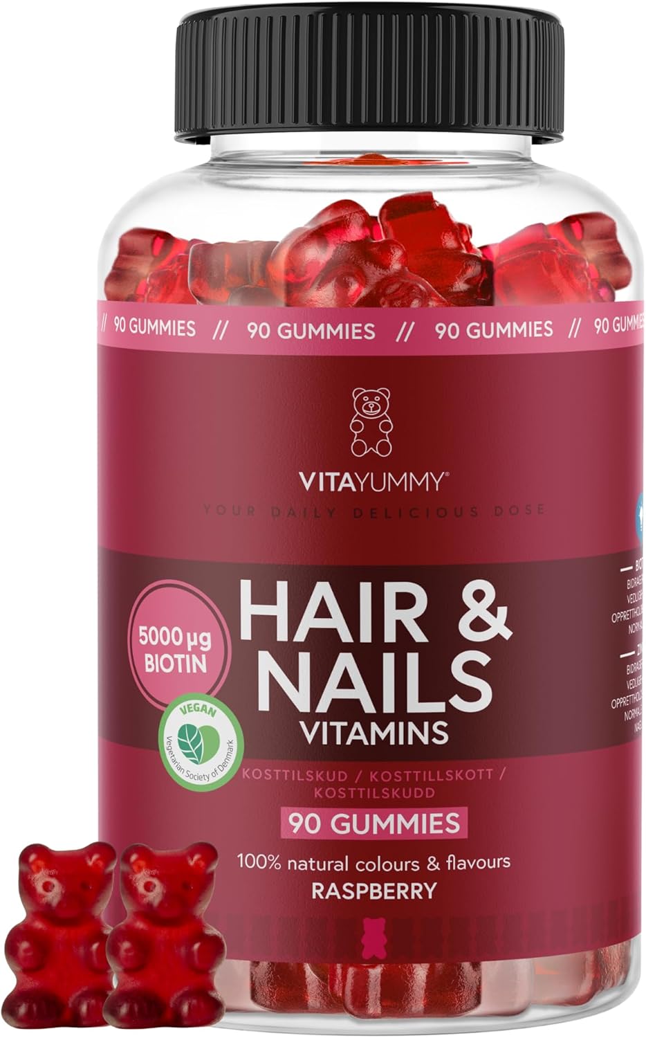 Haarvitamines Gummies – biotine hoge dosis (5000 μg) – Multivitaminen gummibeertjes voor vrouwen – voedingssupplement midden biotine haar huid nagels – 90 Hair Vitamine Gummies – 1 maand
