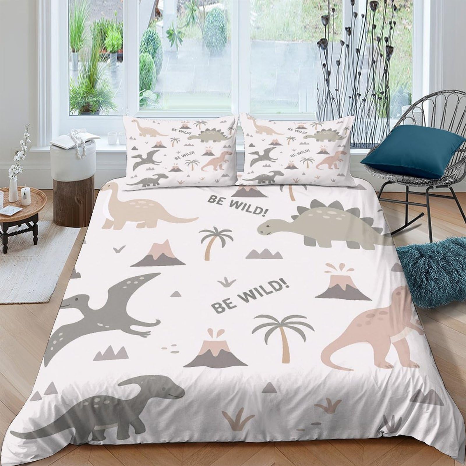 Ctjqhvkz Style-4 3D Printed Dinosaur Volcano Fitted Sheet Microfiber Soft Anti-Slip Jungle Palm Bed Sheet For Bedroom Guest Room Decor Single（135X200cm）
