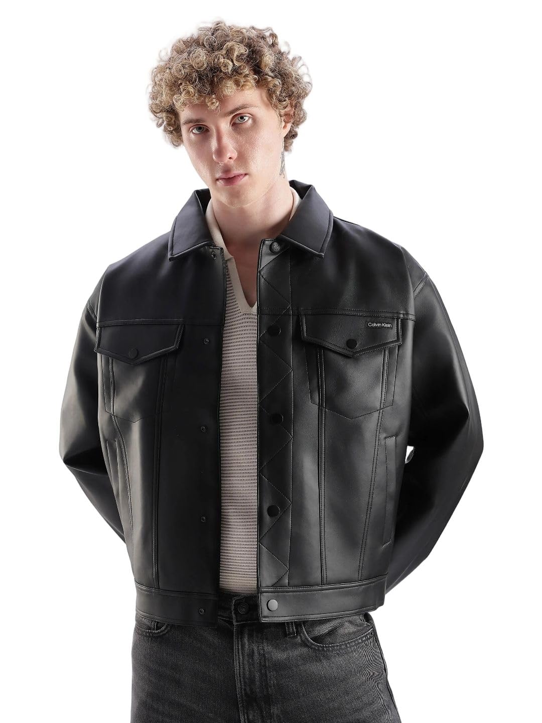 calvin klein jeans Solid Regular Fit Pu Jacket-picture-16