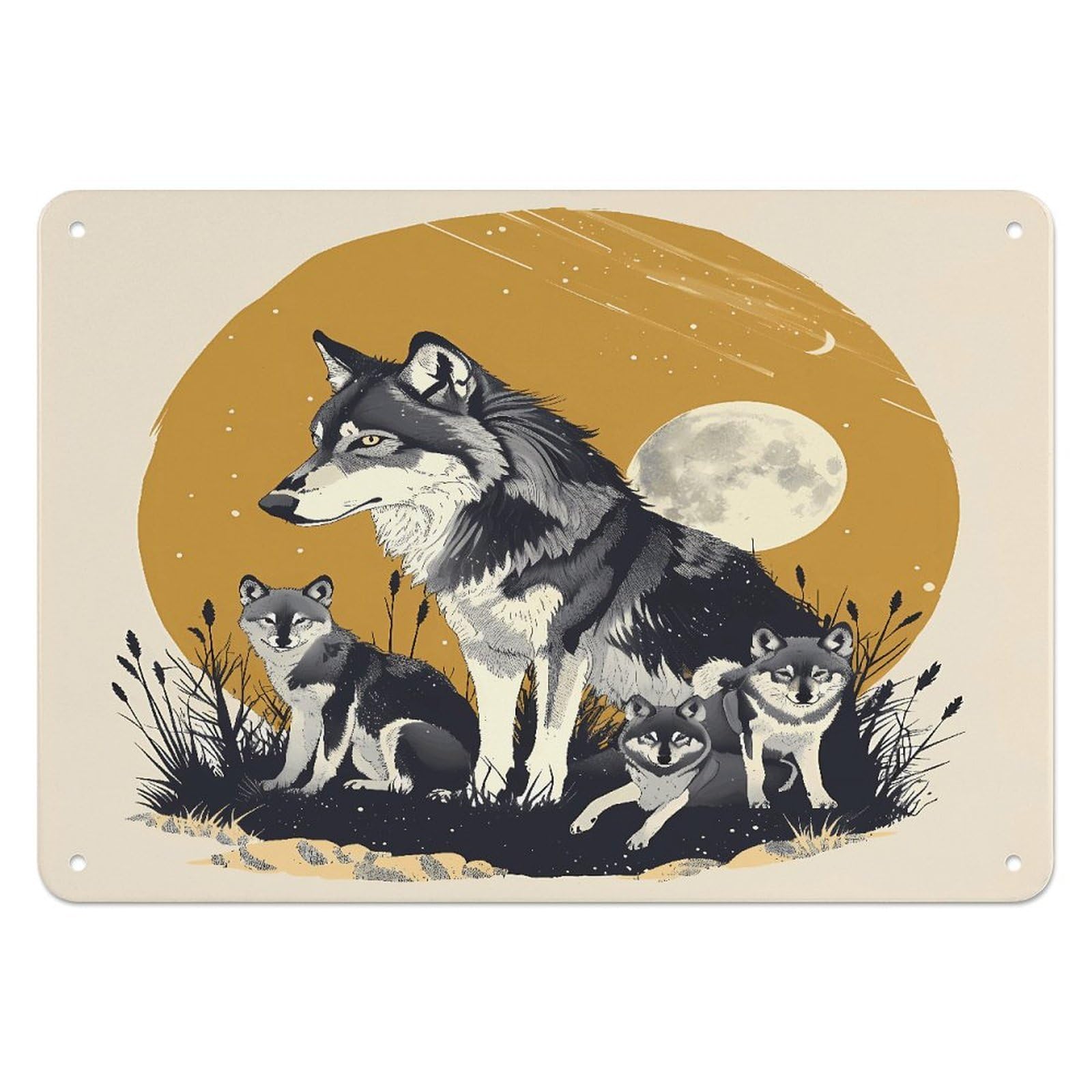 Fekiloot Style Wolves Family Wall Decor Iron Painting Metal Sign