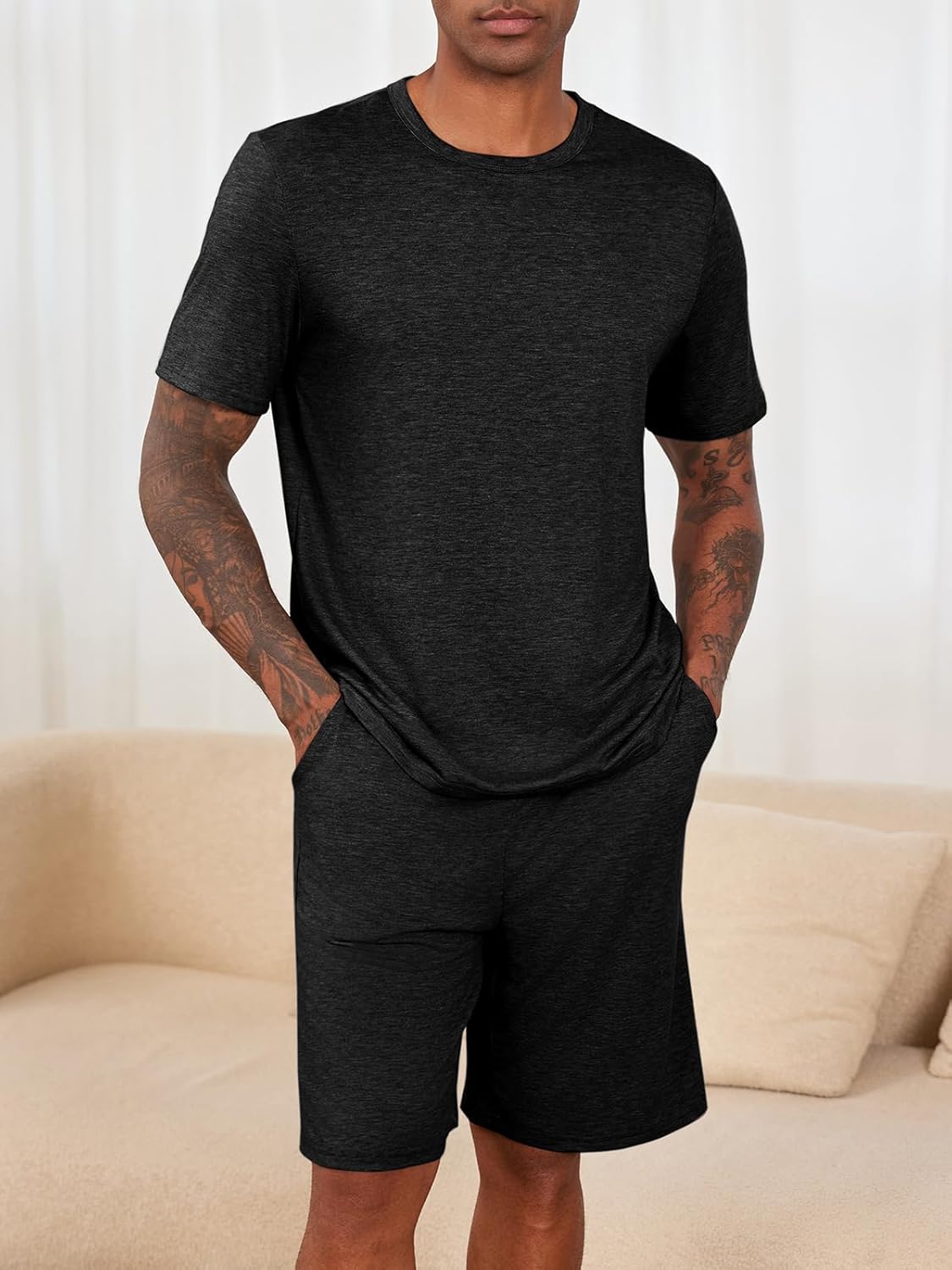 Runcati Mens Pajama Sets Short Sleeve T Shirts 2 Piece Shorts Lounge Sets PJ Summer Sleepwear - Image 2