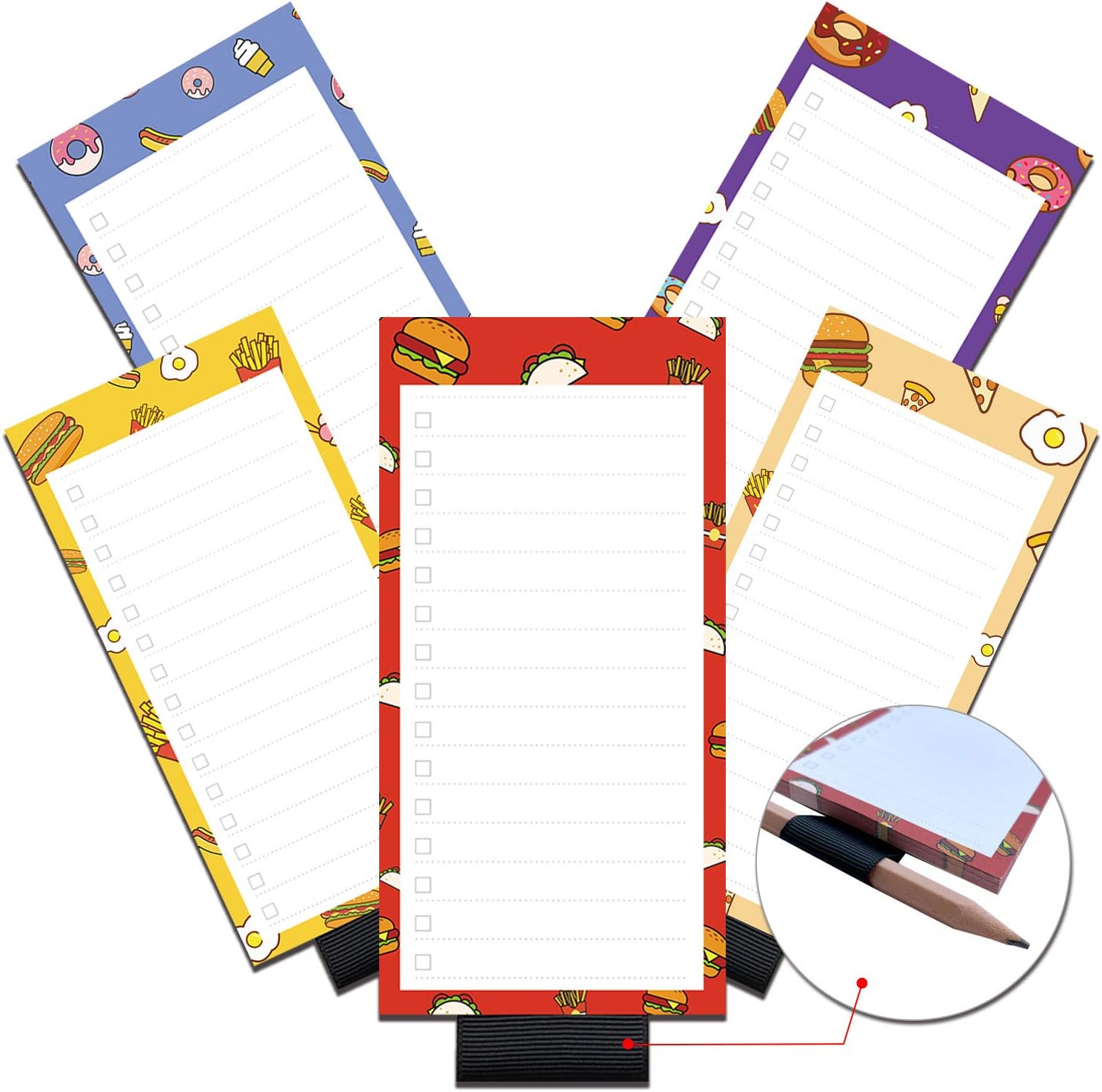 5 Pack Notepads with Pen Holder for Fridge, Full