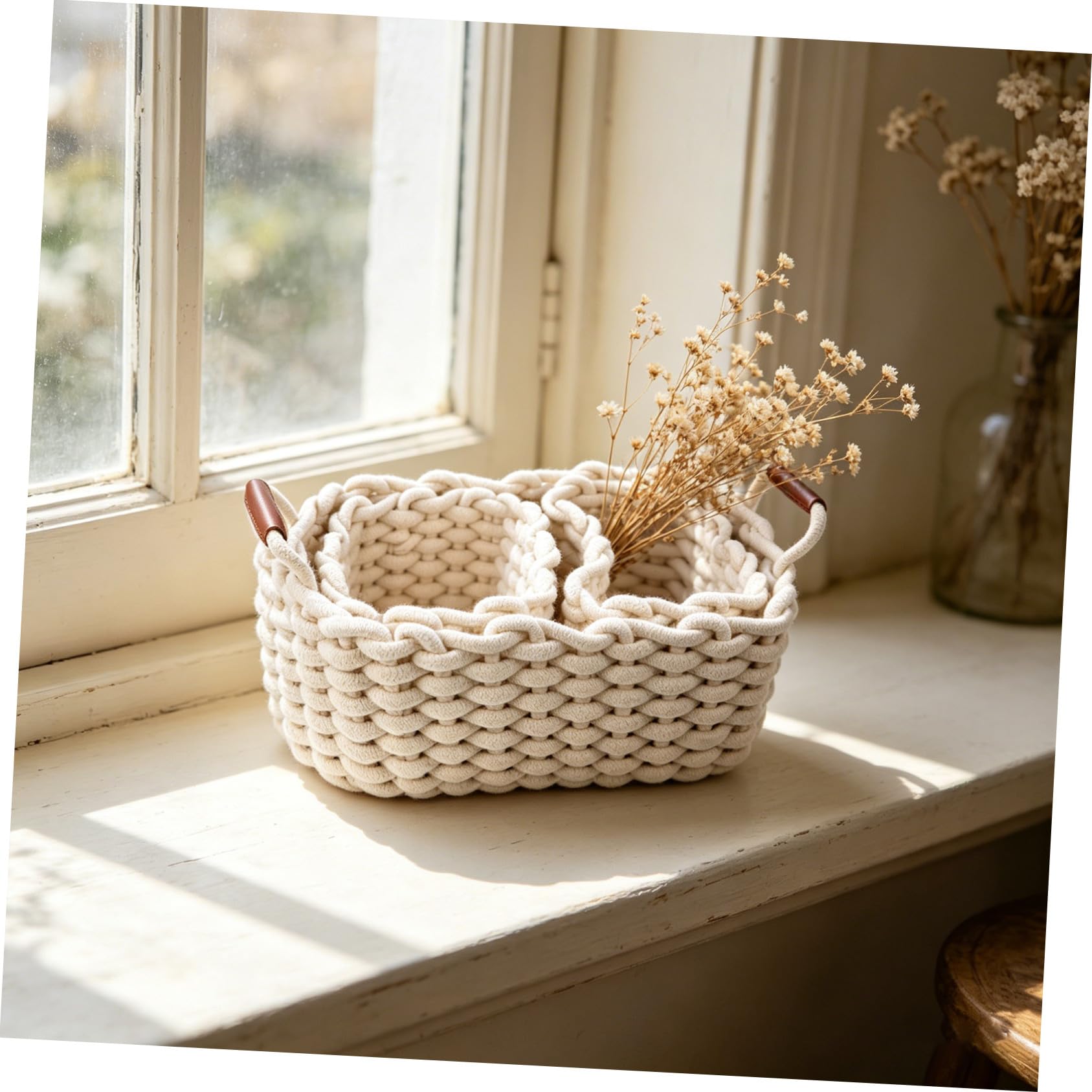 Cesta de Almacenamiento Trenzada de Cuerda de Algodón, 3 Piezas