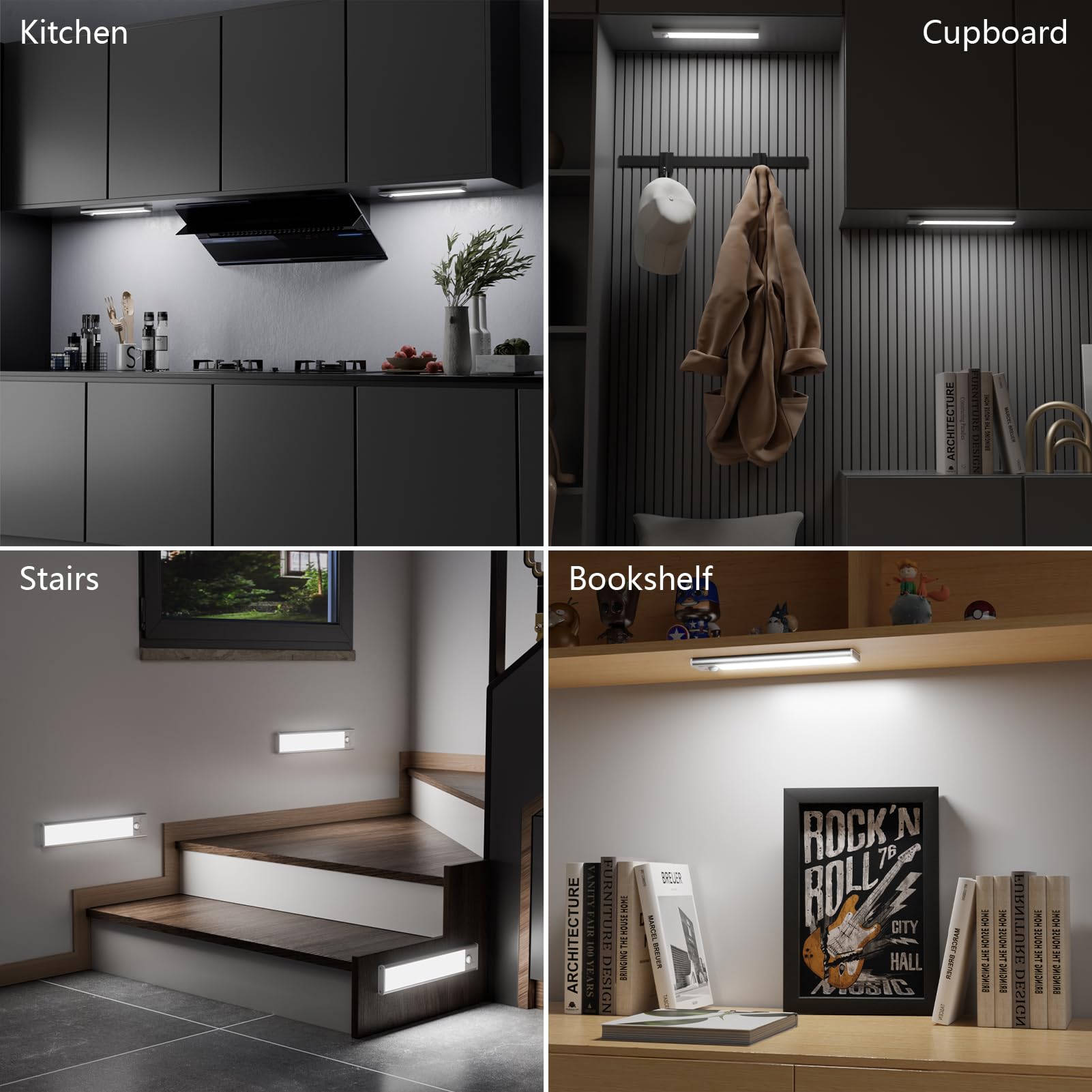 Oświetlenie LED Kuchnia z czujnikiem ruchu, ściemnialny pasek LED kuchnia z 3 trybami koloru, USB ładowalna lampka do szafki kuchennej, szafy, schodów, korytarza, garażu (2 sztuki)