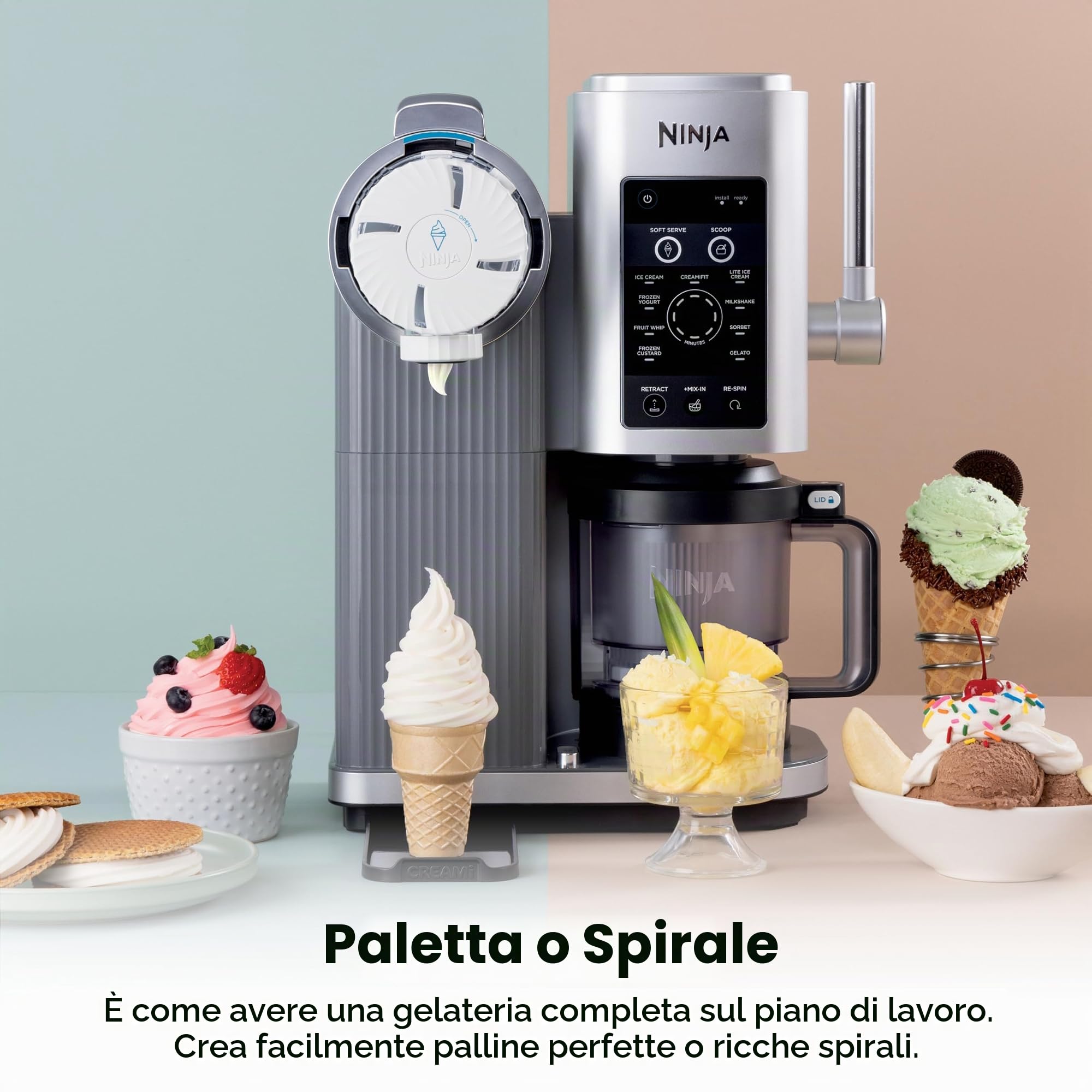 Ninja CREAMi Swirl - Macchina per gelato e servire, sorbetto, frappè, yogurt congelato, programma a basso contenuto calorico e altro, 13 in 1, manico morbido e 2 confezioni di crema Swirl da 453,6 g,