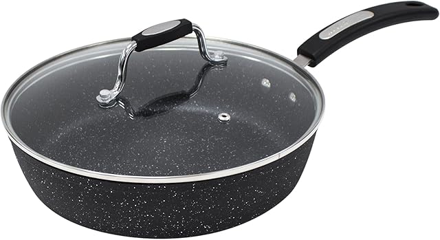 Scoville Neverstick 26cm Saute Pan with Glass Lid - Non-Stick, Deep Frying Pan, Suitable for All Hobs, Black
