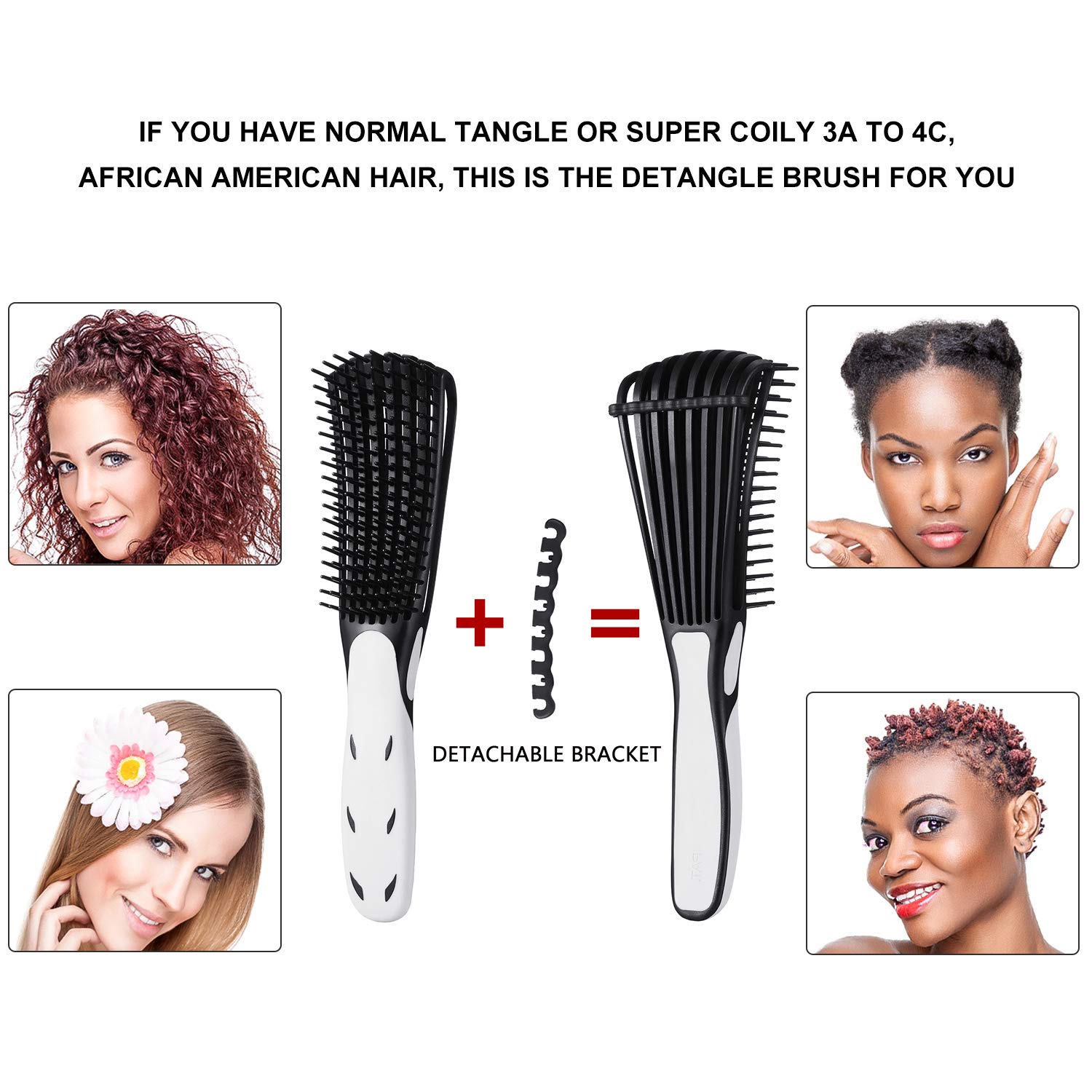 3 Pieces Detangling Brush Set with Edge Brush Double Sided, Hair Detangler for Afro America Textured 3a to 4c Kinky Wavy for Wet/ Dry/ Long Thick Curly Hair (Black and White, Purple, Rose Red)