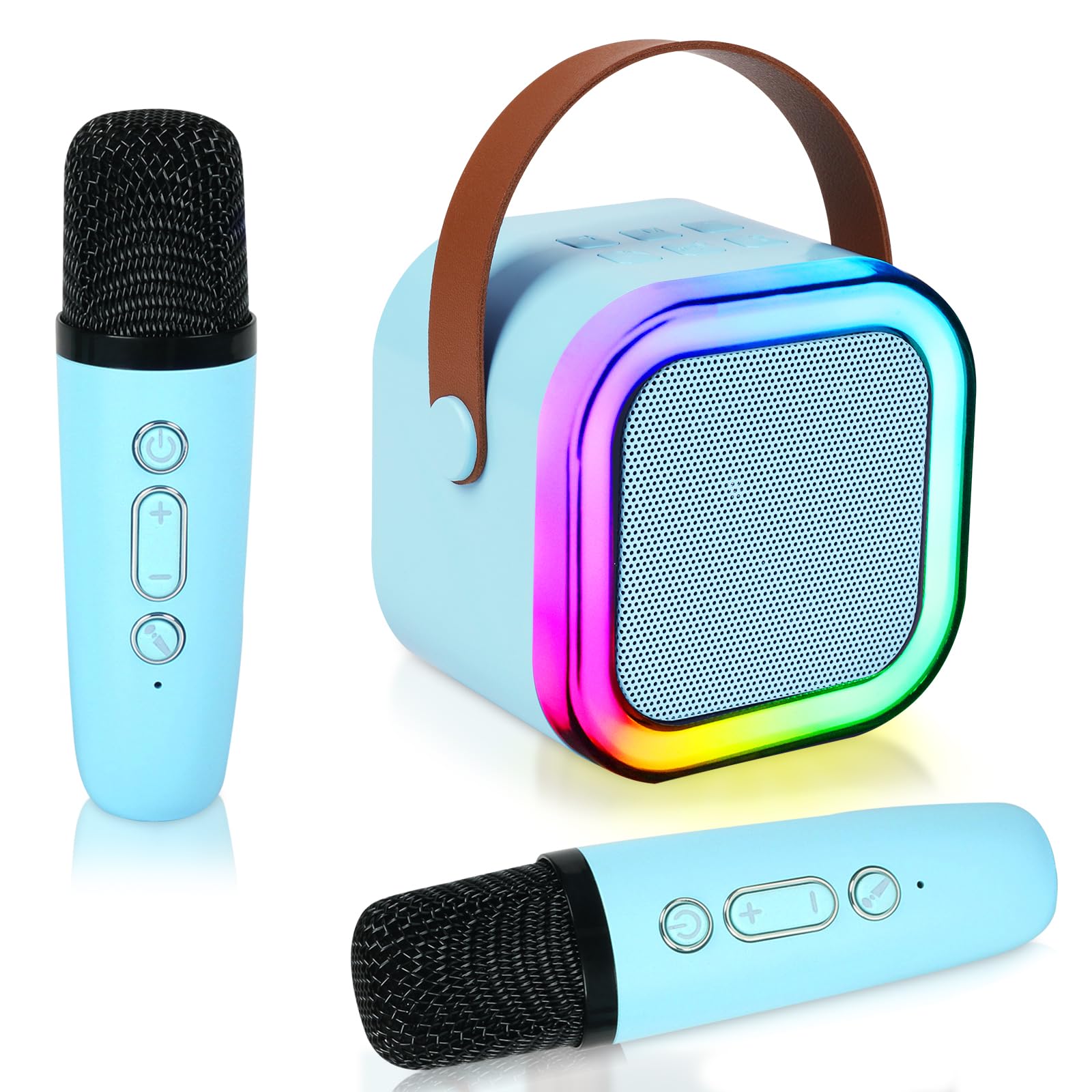 Mini máquina de karaoke para niños y adultos, altavoz portátil de karaoke Bluetooth con 2 micrófonos inalámbricos y luces juguetes para niños y niñas de 4, 5, 6, 7, 8, 9, 10 años de edad para