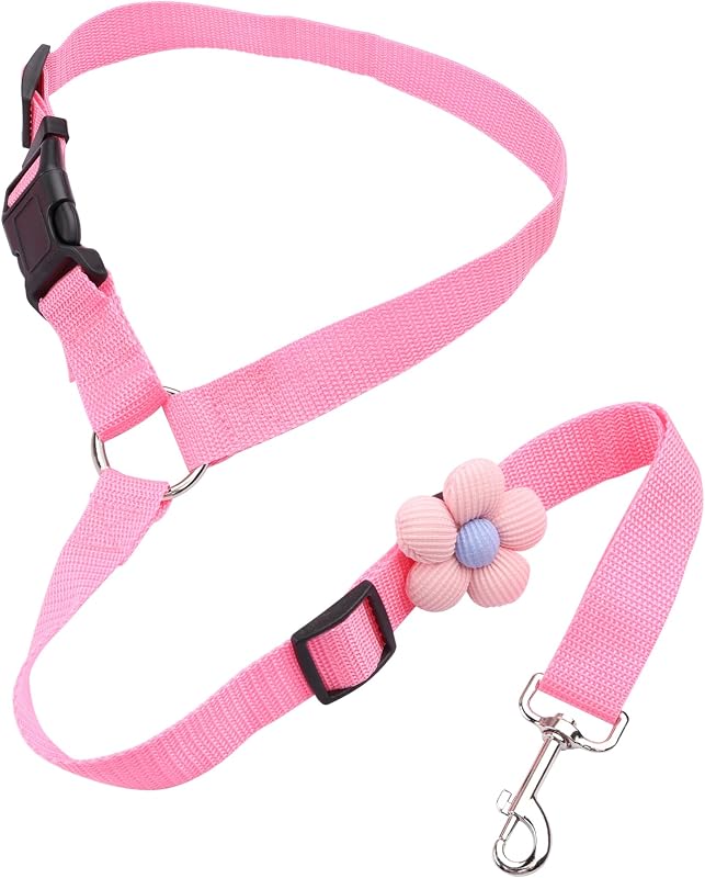 Cinto de Segurança para Cães com Arnês para Carro, Ajustável com Amortecimento Elástico e Giro 360° YAODHAOD Rosa com Flores