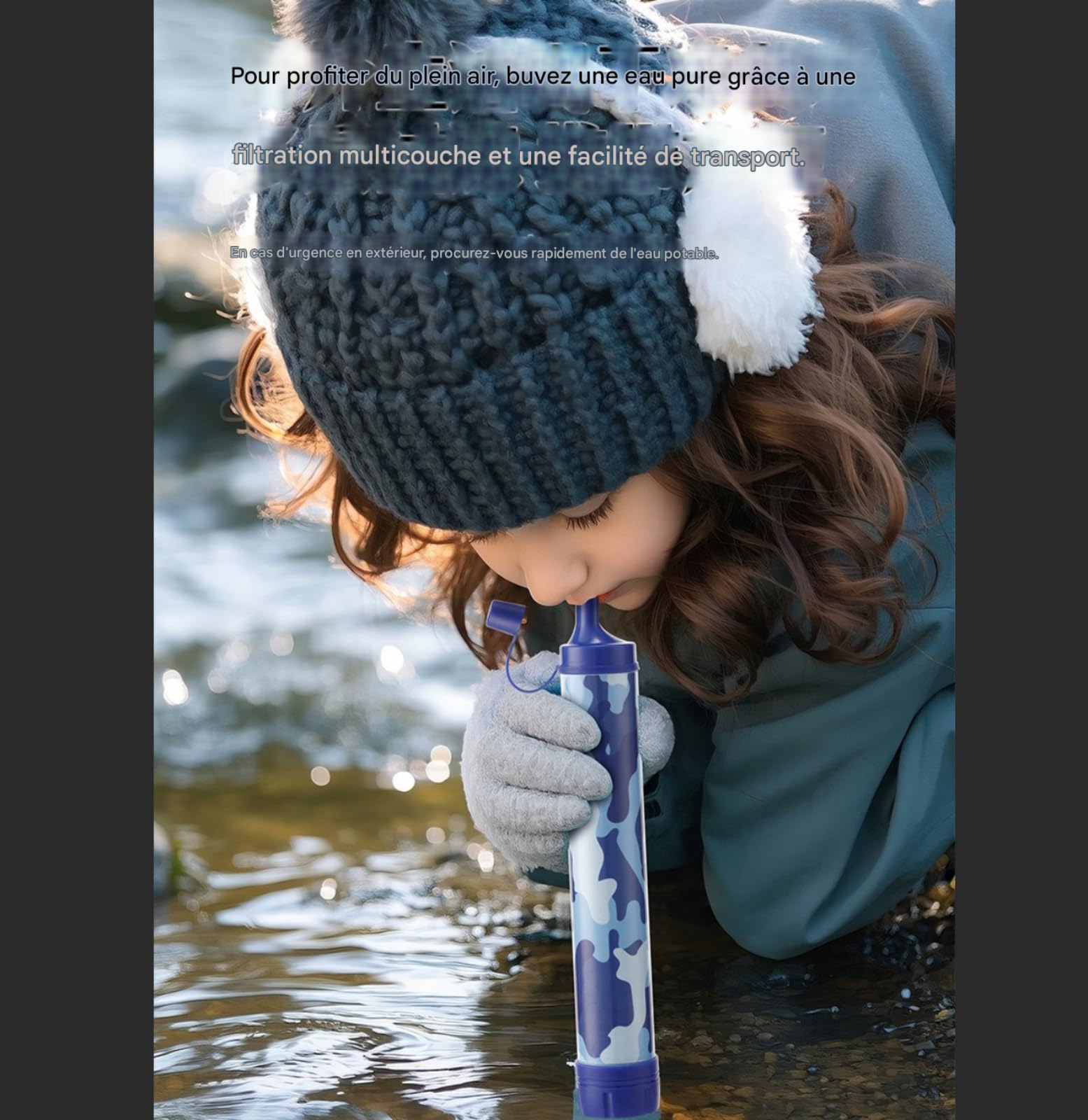 Filtro acqua portatile, cannuccia filtro per bere direttamente all'aperto, 5000 l, filtro impurità e acque reflue, accessorio indispensabile per idratarsi in piena natura, 1 unità