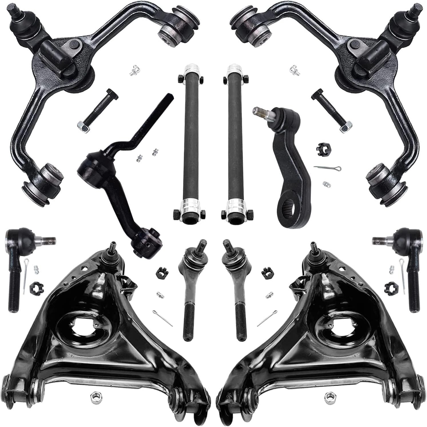 Detroit Axle – Front End 12pc Suspension Kit for 1995-2002 Mercury Grand Marquis Crown Victoria Lincoln Town Car Control Arms with Ball Joints Tie Rods Replacement Idler Pitman Arm Adjusting Sleeves