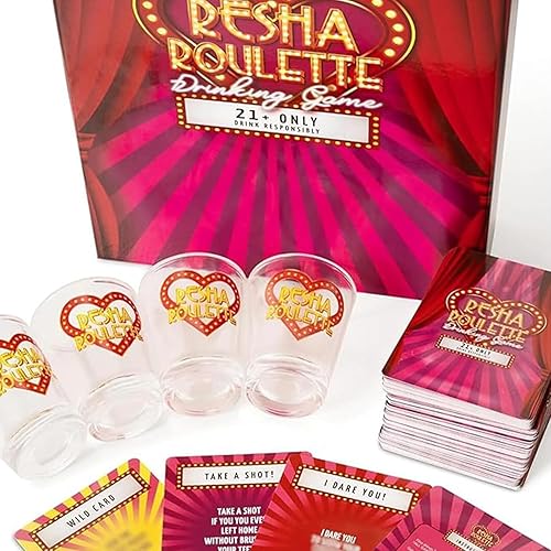 Miniatura 7 de Caresha Please - Ruleta Resha - Un juego de cartas para beber para fiestas y más - Incluye 120 cartas y 4 vasos de chupito