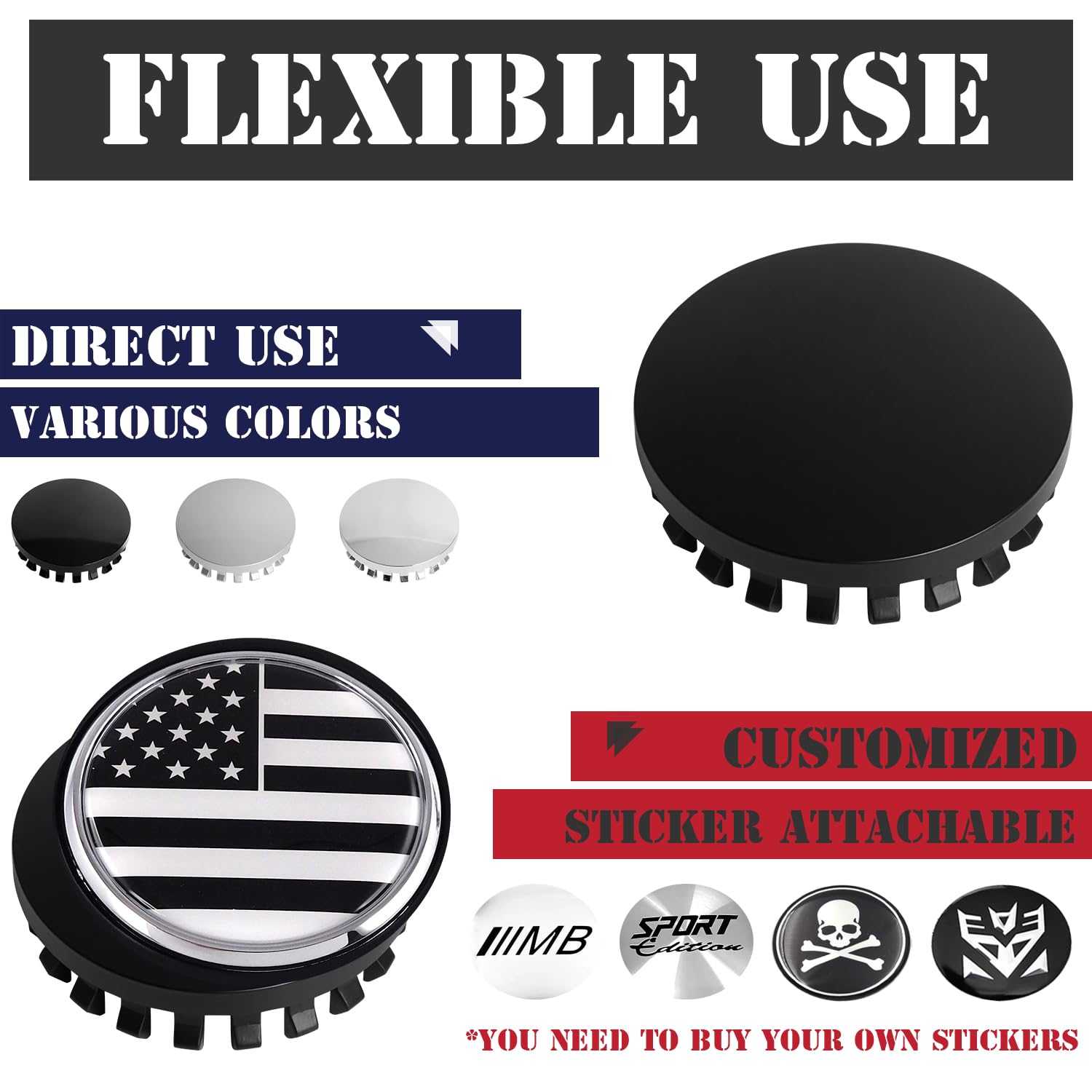 KitsPro 3.25Inch 83MM Wheel Center Caps for Chevrolet Chevy GMC Colorado Tahoe Suburban Silverado Sierra 1500 Rim Hub Caps, Pack of 4 (Matte Black, Outer 83MM, Inner 73MM)