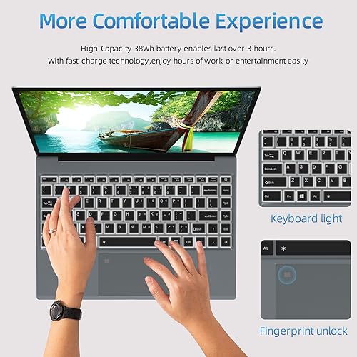 Miniatura 6 de Morostron Laptop Win11 con pantalla táctil de 13.5 pulgadas, computadora portátil con N5095, 16 GB de RAM 256 GB SSD, 3000 x 2000 FHD, teclado