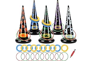 26 Pieces Halloween Inflatable Witch Hat Ring Toss Game kit with Score Sign
