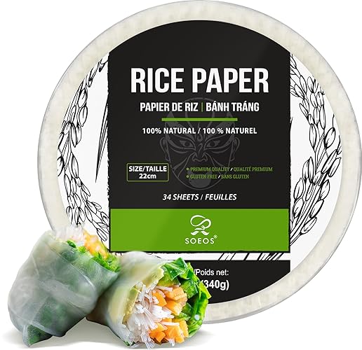 Soeos Rice Paper, White Rice Paper Wrappers, 1 Pack, 34 Sheets-Fresh Spring Roll Wrappers & Dumplings, Non-GMO, Gluten-Free, Low Carb, Vietnamese Rice Wraps (Round, 22cm) - Pack of 1 (34 Sheets) - White Rice Paper-Round