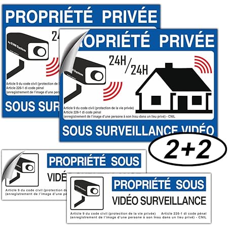 Panneau Sous Video Surveillance AUA SIGNALETIQUE - Panneau Propriété Privée Sous Surveillance Vidéo 24H /24-300x420 Mm, PVC 1.5mm Bois Panneau