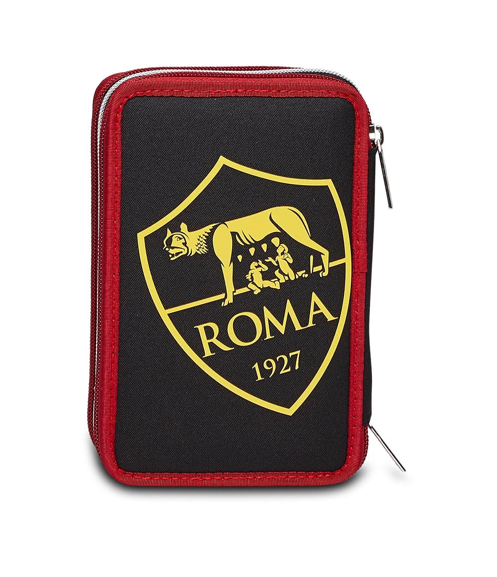 Seven Astuccio 3 Zip ROMA COUNTER-ATTACKS, Nero, Completo di Matite, Pennarelli etc.., Scuola & Tempo Libero