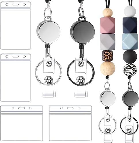 Juego de cordón retráctil 6 en 2 para tarjetas de identificación, cordón para profesores con soporte de identificación, bonitos cordones para