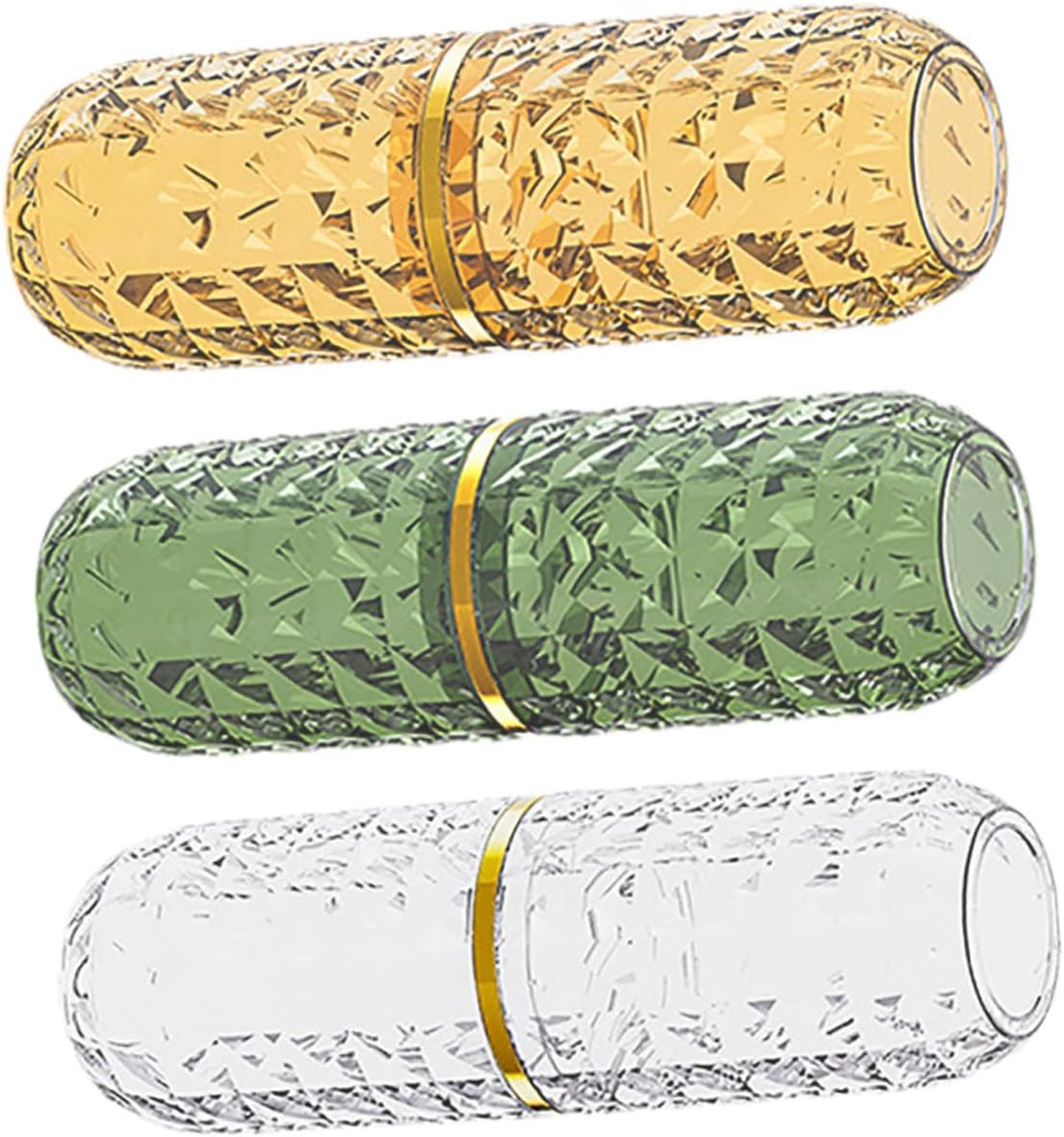 VILLCASE 3pcs Travel Toothbrush Holder Set Bathroom Tumbler Cups Portable Toothbrush Travel Organizer Amber and Dark Green
