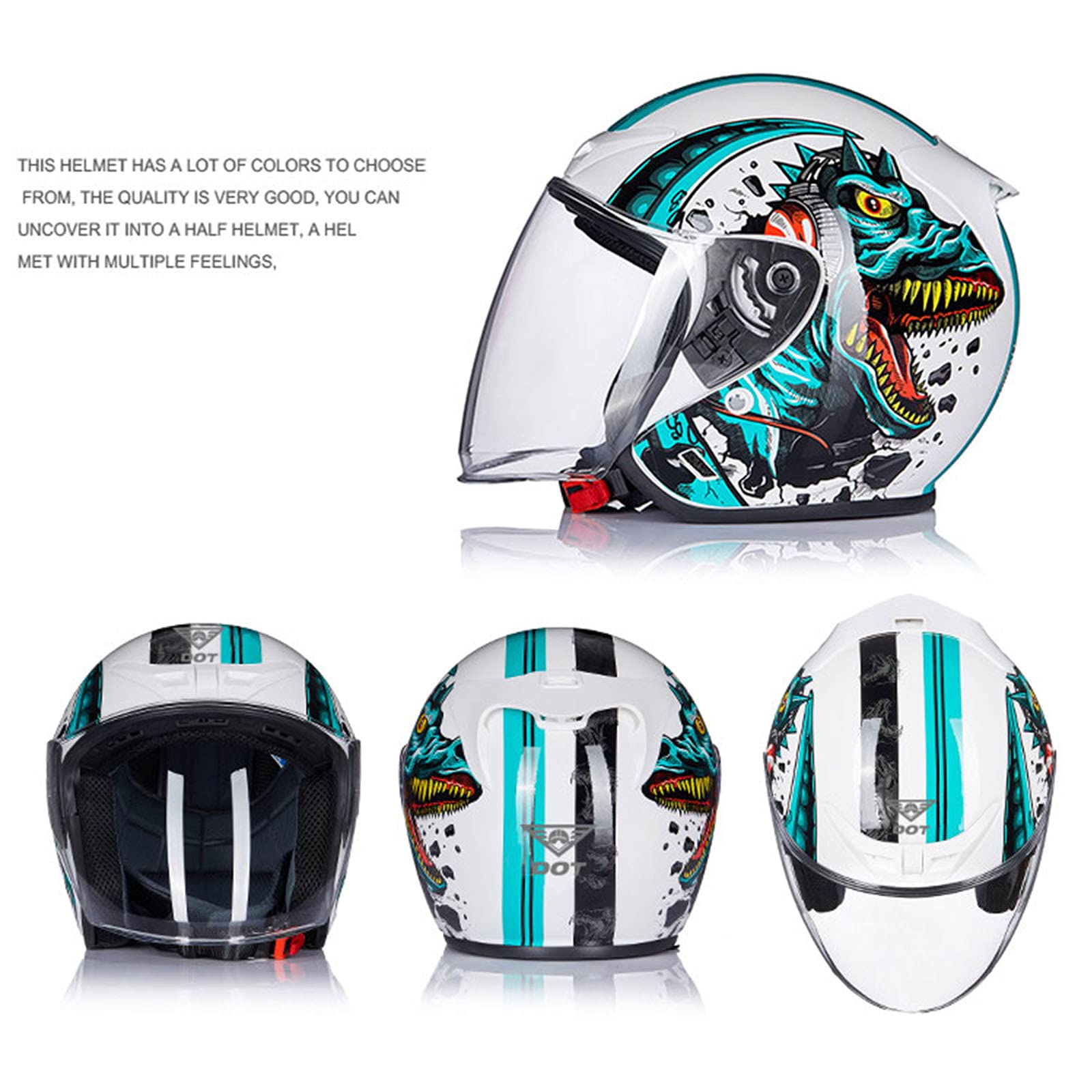 3/4 Personnalité Flash Rétro Moto Casque Ouvert Pour Hommes Femmes Style Vintage Cyclomoteur En Fibre De Verre Demi-casque Moto Jet Casque Certifié DOT/ECE,XS