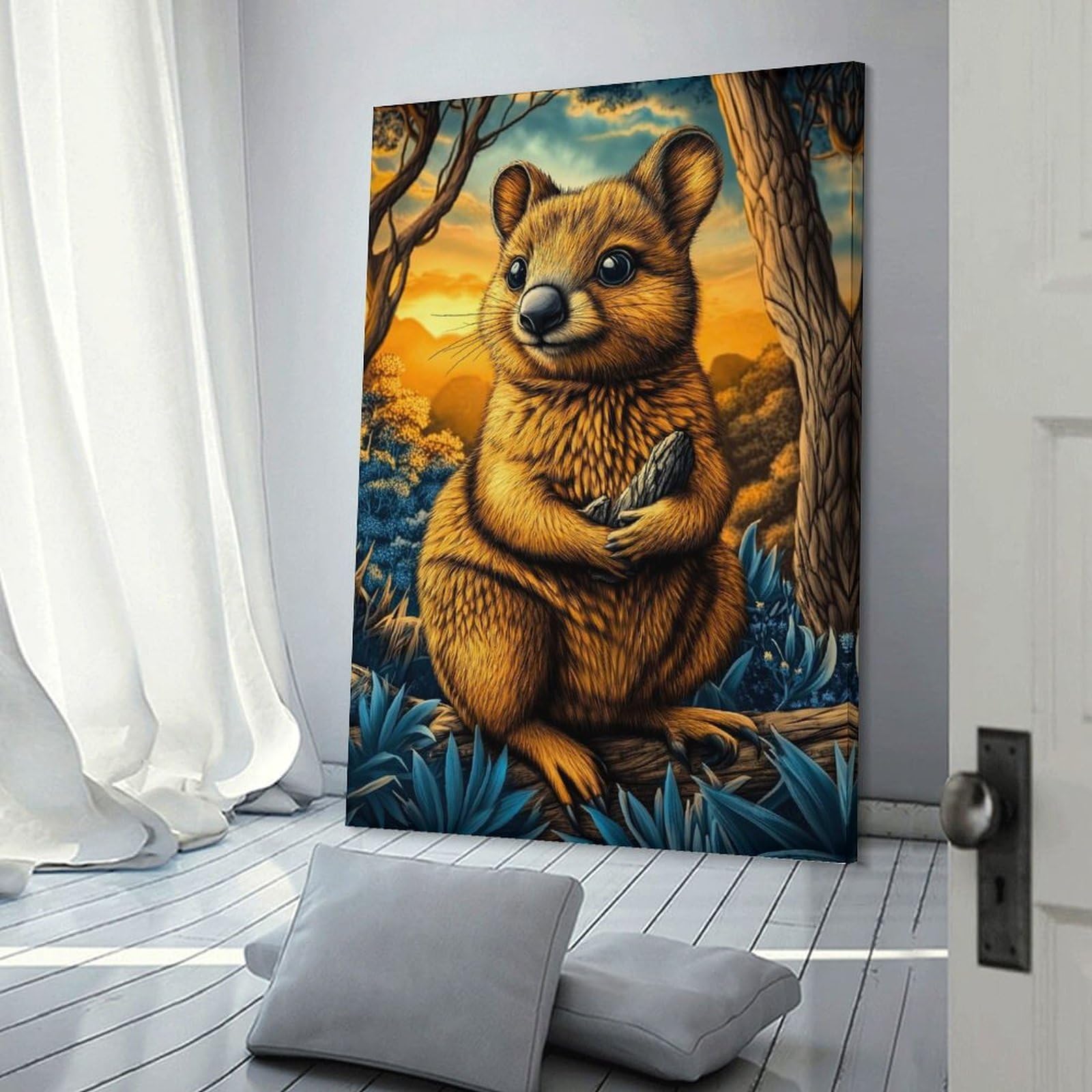 Junmoney Quokka Sunset Canvas Art Print, 24x36inch(60x90cm), for Wall Displays, Bedrooms Or Room Updates, Home Wall Art for Statement Displays