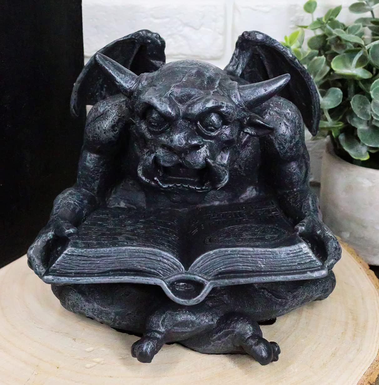 Ebros Gothic Spellcaster Horned Demon Imp Gargoyle with Book of Witchcraft and Sorcery Sculpture Notre Dame Stoic Gargoyles Night Watchman Scholar Bibliography Figurine