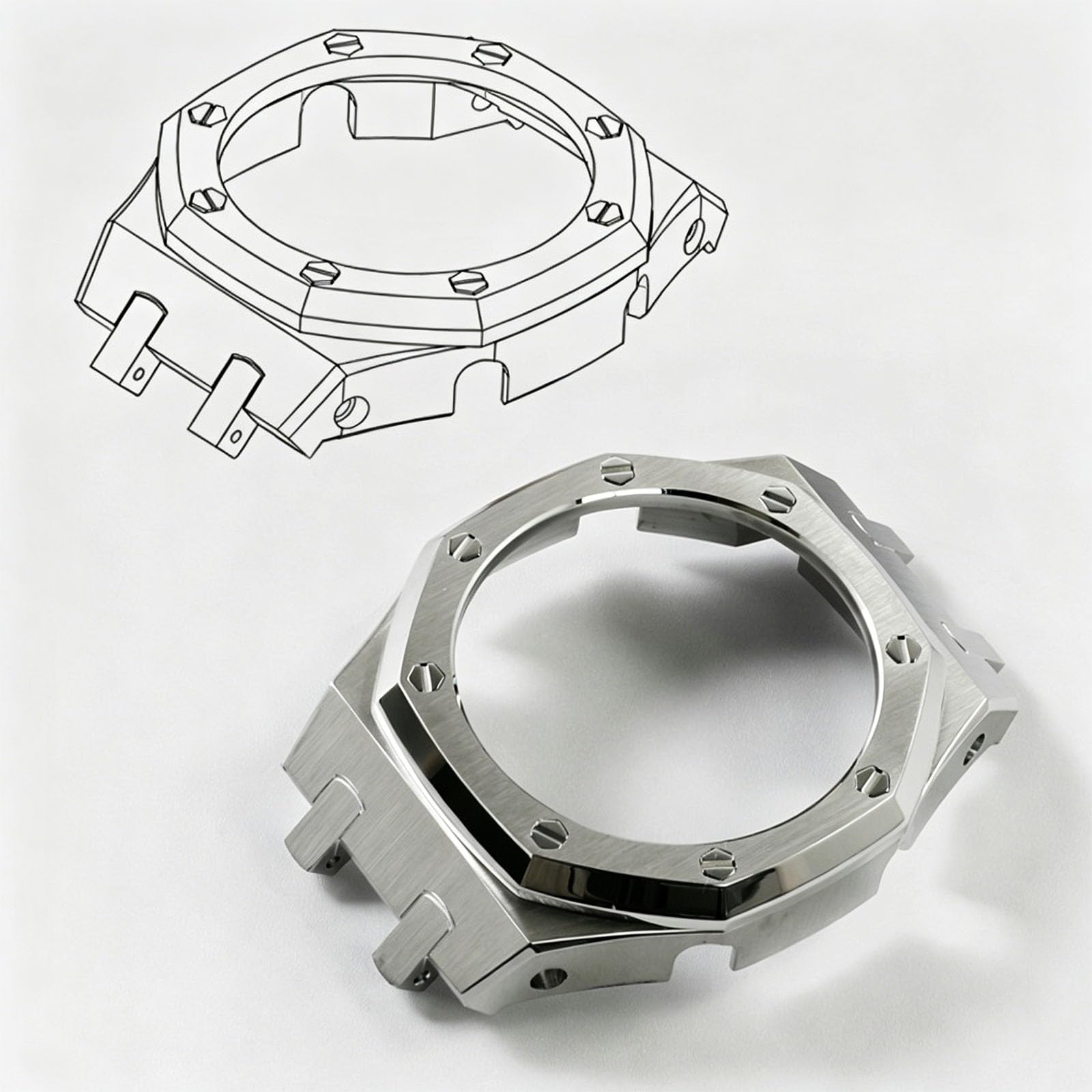 Caja de reloj de acero inoxidable, correa de silicona transpirable GA2110