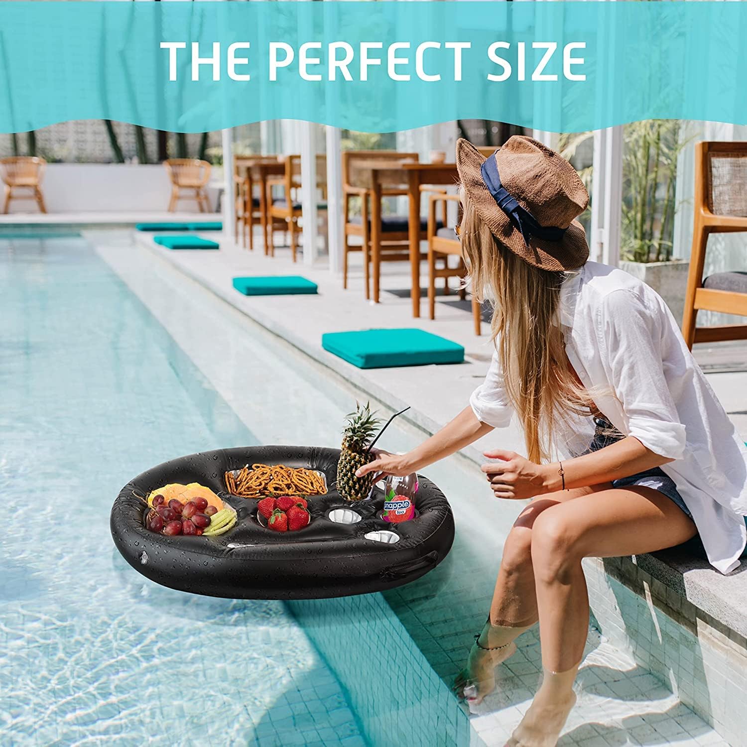ZONETECH Inflatable Floating Drink Holder for Swimming Pool, Hot Tub for Adults - Buffet Serving Bar, Beverage, Fruit, Salad, Tablet, Cell Phone. (2 Pack)