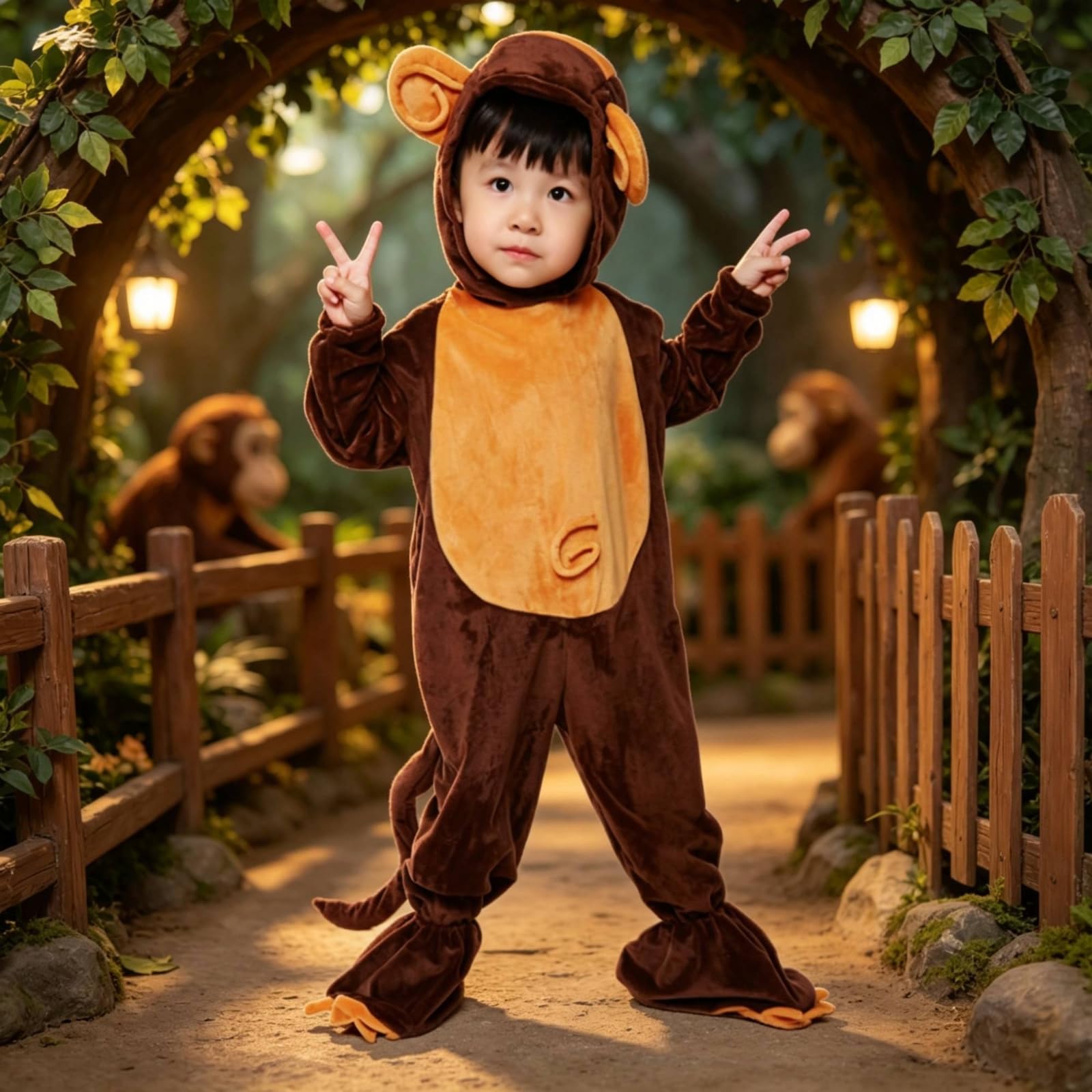 rockible Costume da Scimmia con Cappuccio Morbido | Peluche, Tuta con Cappuccio, per Cosplay, Bambini