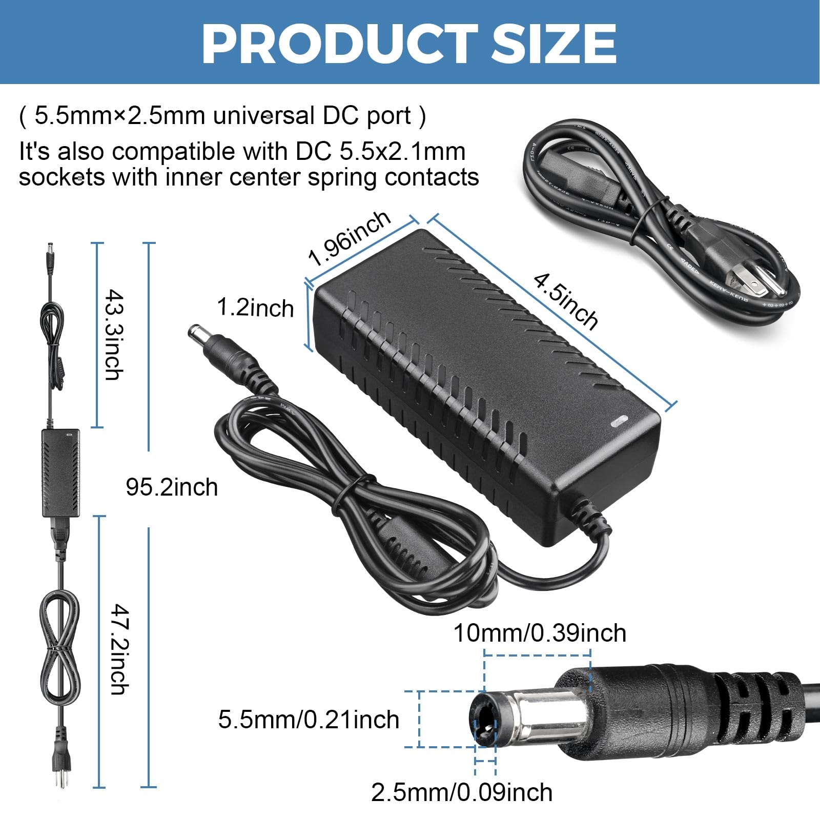 12V 4A 48W Netzteil AC/DC Adapter AC 100-240V auf DC 12V Konverter 12 Volt 4 Amp Power Transformer mit 5,5 x 2,5 mm Ausgangsbuchse für LED Strip Modul Licht