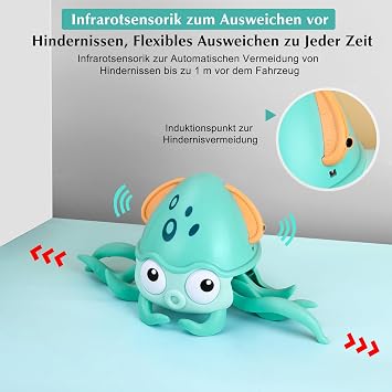 Müzikal oyuncak, bebek müzikal oyuncağı, ışık ve sesli sürünen ahtapot bebek oyuncağı, 3 6 bebek kız bebek motor beceri oyuncağından ahtapot bebek oyuncağı, kız çocuklar için doğum günü hediyesi