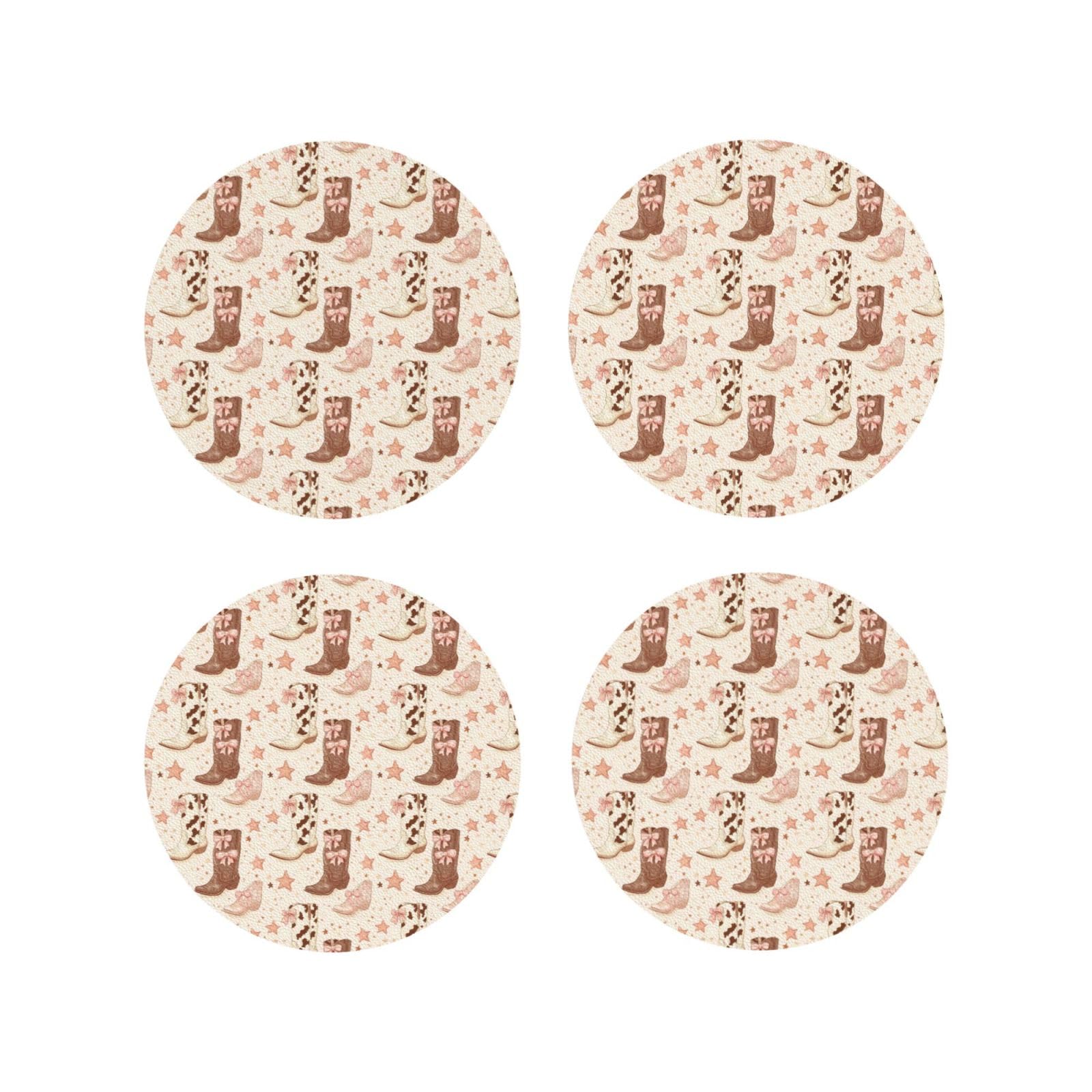 Smazdfxx Women's As Pic Leather Coasters Set Of 4 - Bow Cowboy Boots Print Lightweight Drink Coasters For Desk