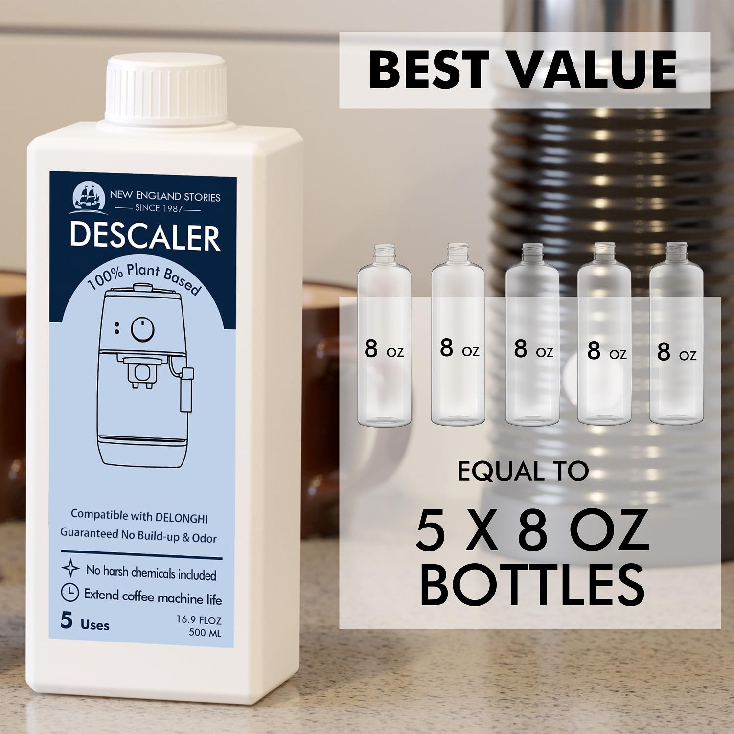 Solución de descalcificación compatible con DeLonghi, especialmente diseñada para limpiar máquinas de café Delonghi y máquinas de café Delonghi – Limpiador de cafetera espresso de 958,2 g