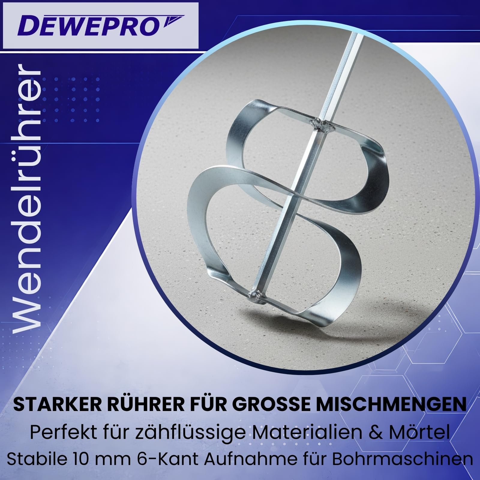 DEWEPRO® Set di 2 Miscelatori a Spirale in Acciaio Galvanizzato Ø150x600 mm – Fruste Miscelatrici Professionali per Malta, Collanti, Resine Epossidiche e Materiali Pastosi