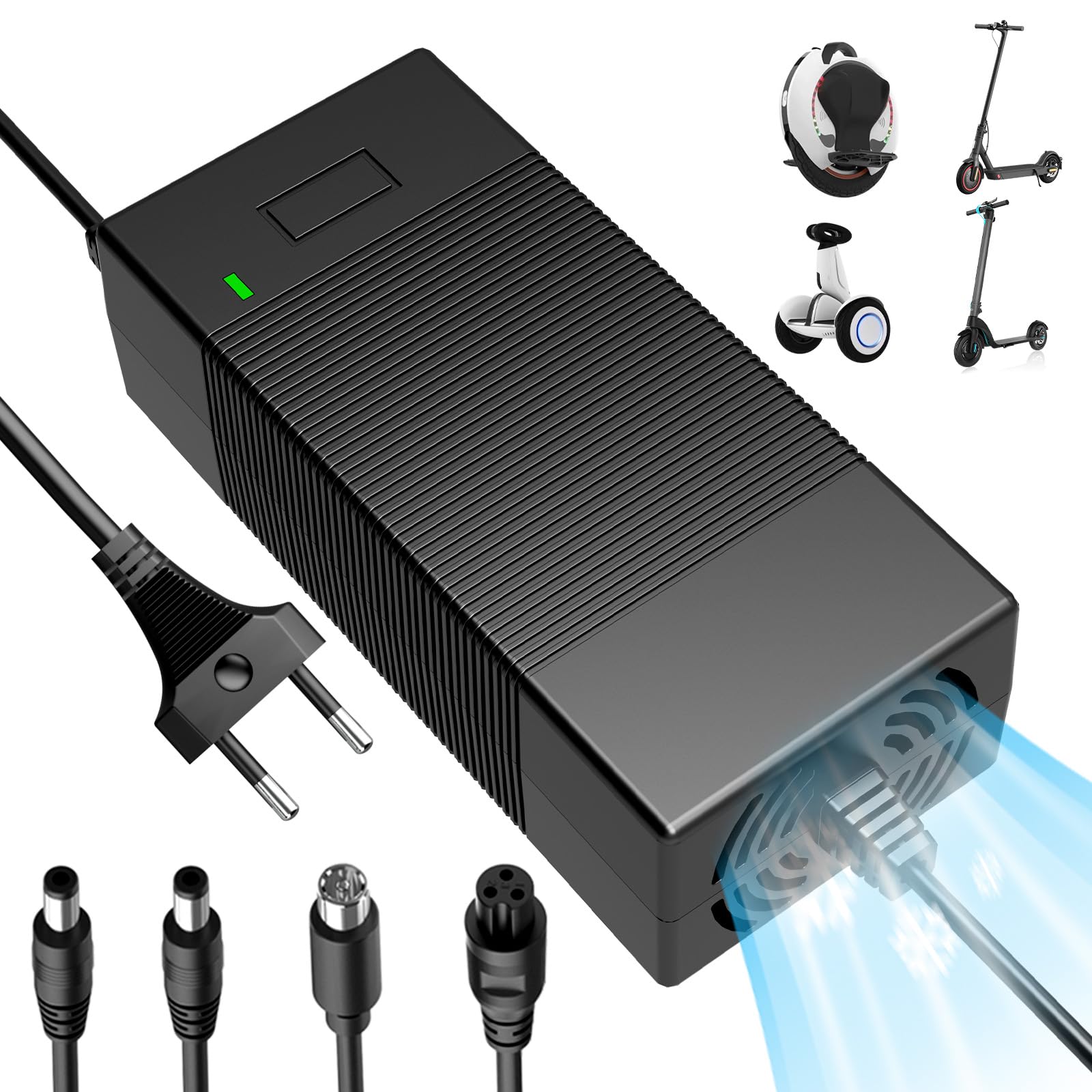 Caricatore per Monopattino Elettrico, Caricabatterie 42V 3A per Hoverboard, Caricatore per Batteria Monopattino 36V