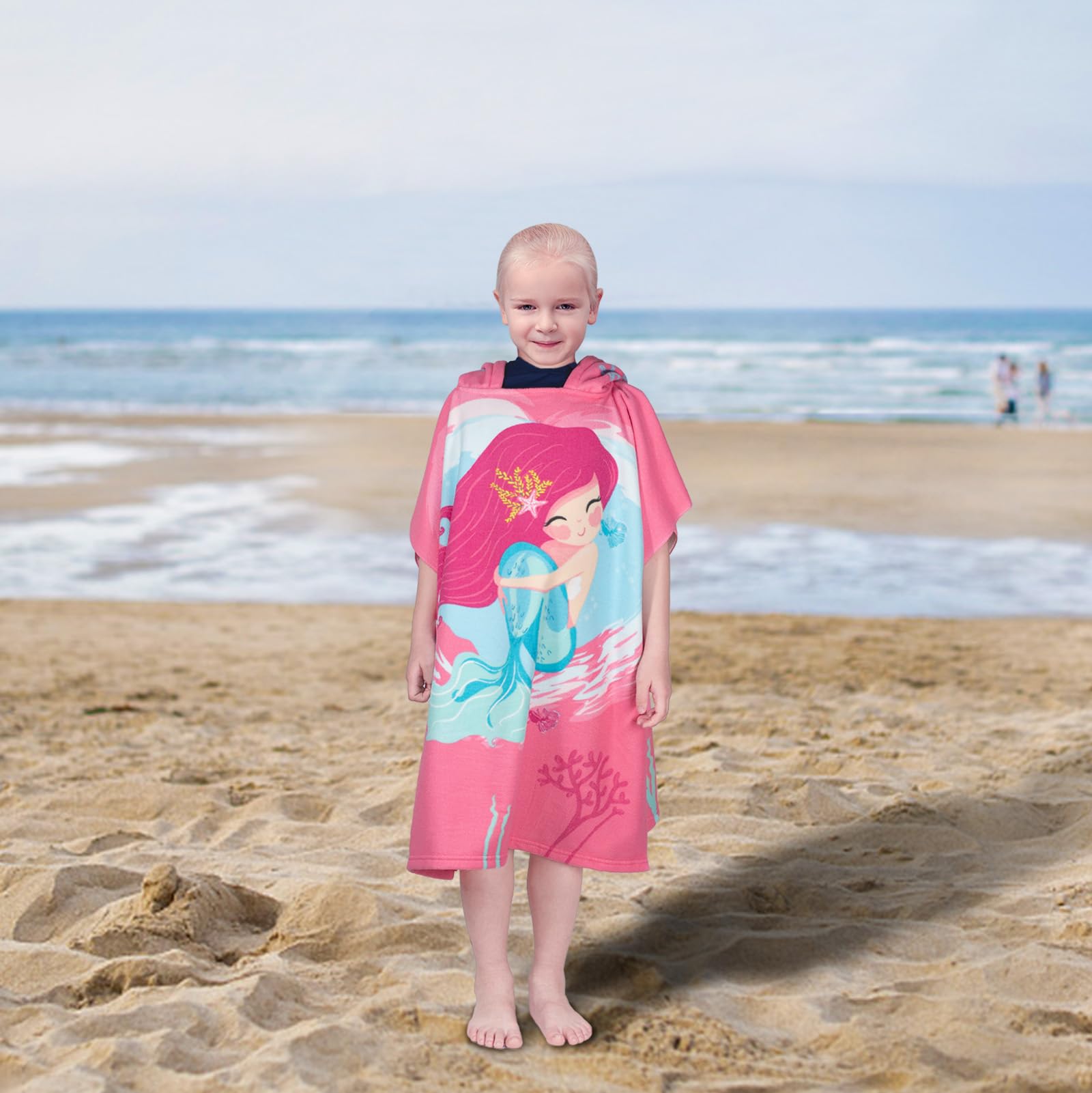growell Toallas de playa con capucha para niños, toalla de baño para niños y niñas, para niños de 4 a 10 años, toallas de piscina para niños, toallas de piscina de secado rápido, poncho ligero de