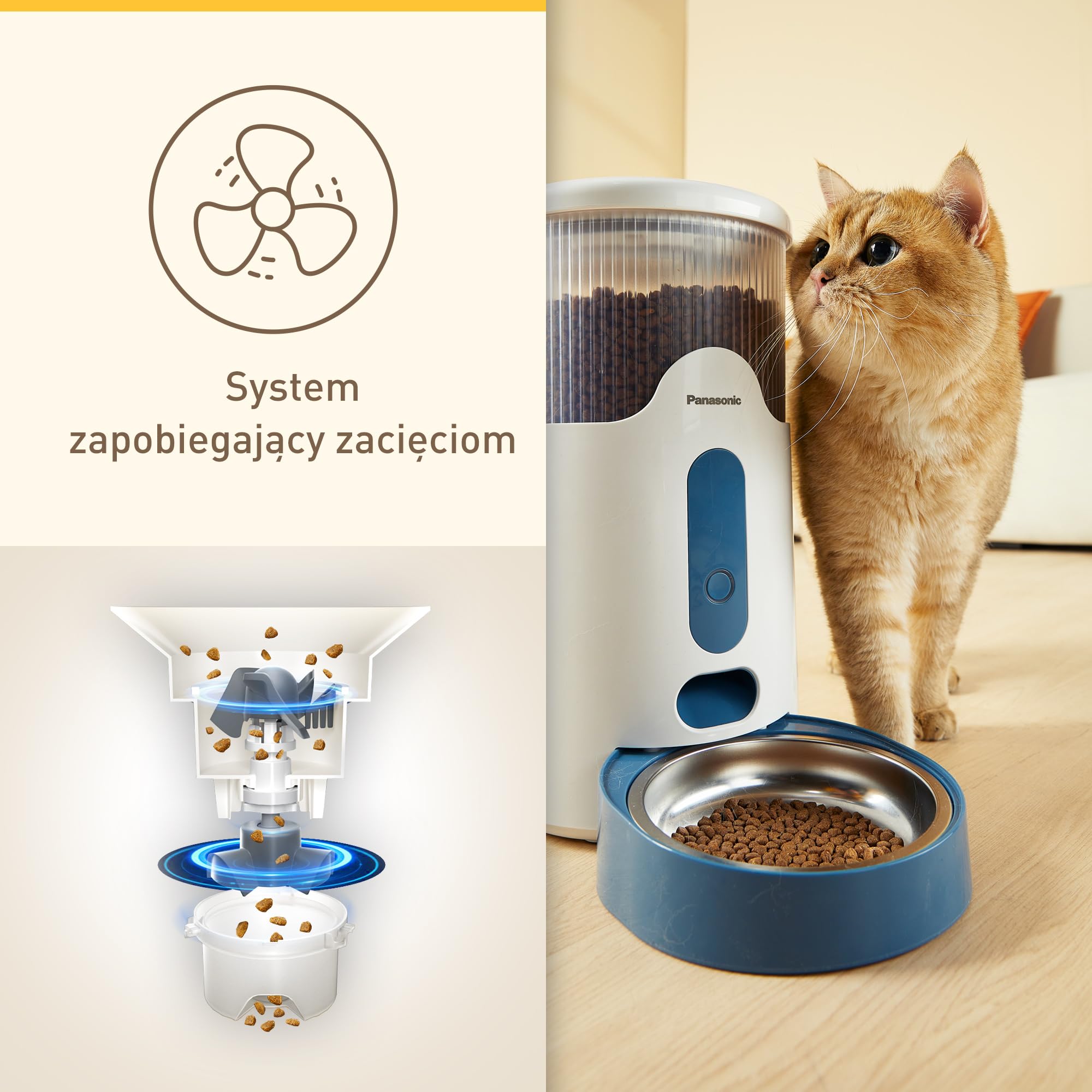 Panasonic CP-JNF01-W Inteligentny Podajnik Karmy dla Kotów i Średnich Psów, Pojemność 2,8 L, Zdalne Sterowanie Aplikacją, Monitorowanie Poziomu Jedzenia, Wi-Fi, Do Zmywarki, Podwójne Zasilanie, Biały