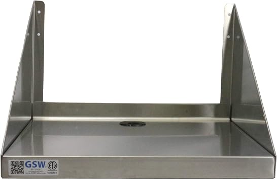 GSW Stainless Steel Reinforced Edge Wall Mount Microwave Oven Wall Shelf NSF Approved 24" W x 18" L x 12" H